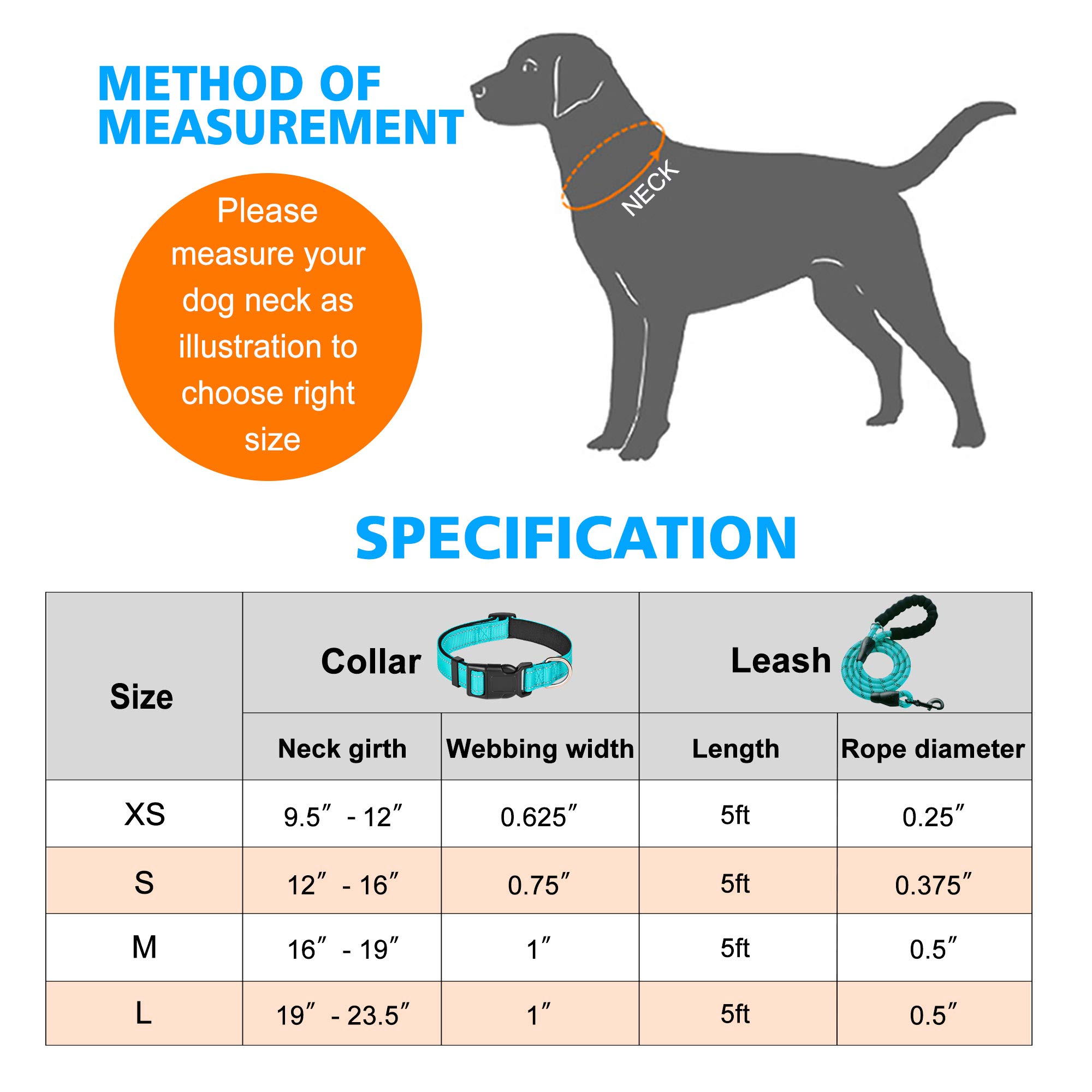 Reflective Padded Dog Collar with Soft Neoprene - Adjustable Nylon Pet Collar for Small, Medium & Large Dogs - Blue Collar with Leash Included (Pack of 1) - Perfect for Night Walks, Jogging & Outdoor Adventures