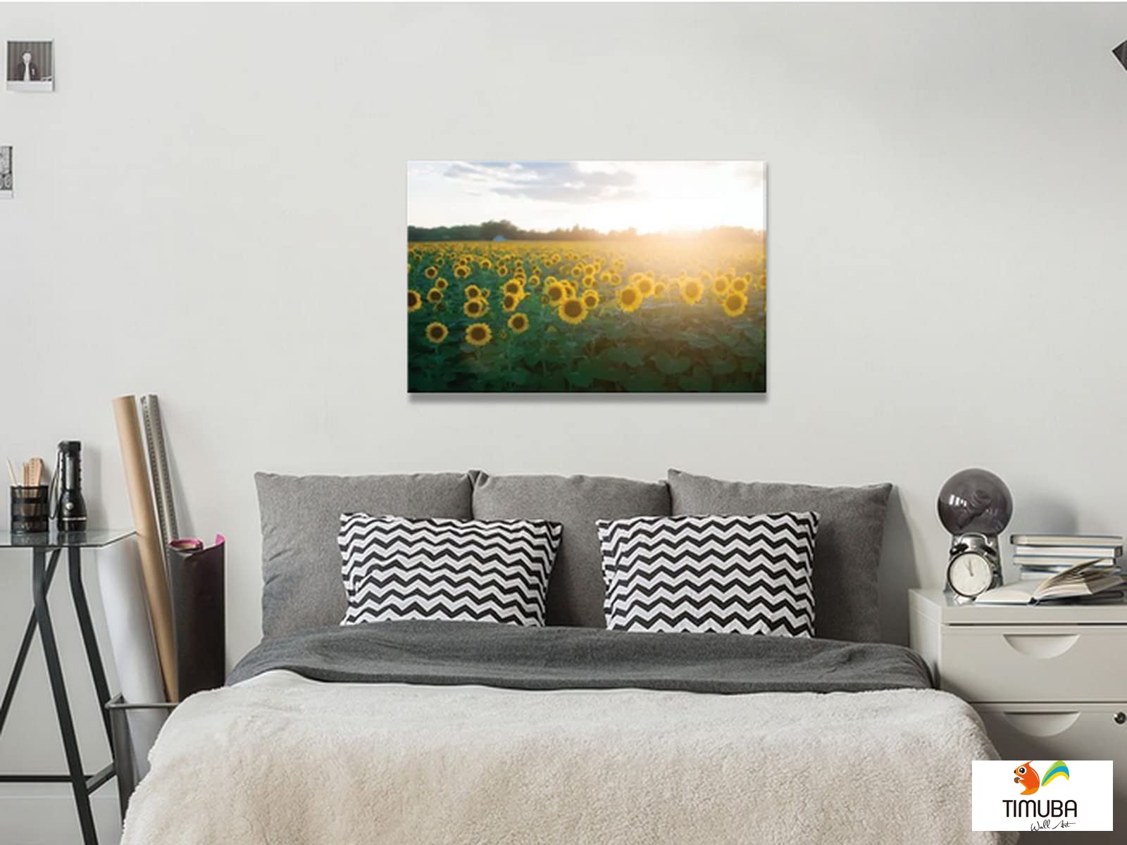 Sunflower Wall Art - Framed Yellow Sunflowers Field Canvas Painting, Nature Landscape Print for Kitchen & Bathroom Decor (24x36 Inches) - Perfect for Farmhouse, Boho & Modern Home Decor Styles