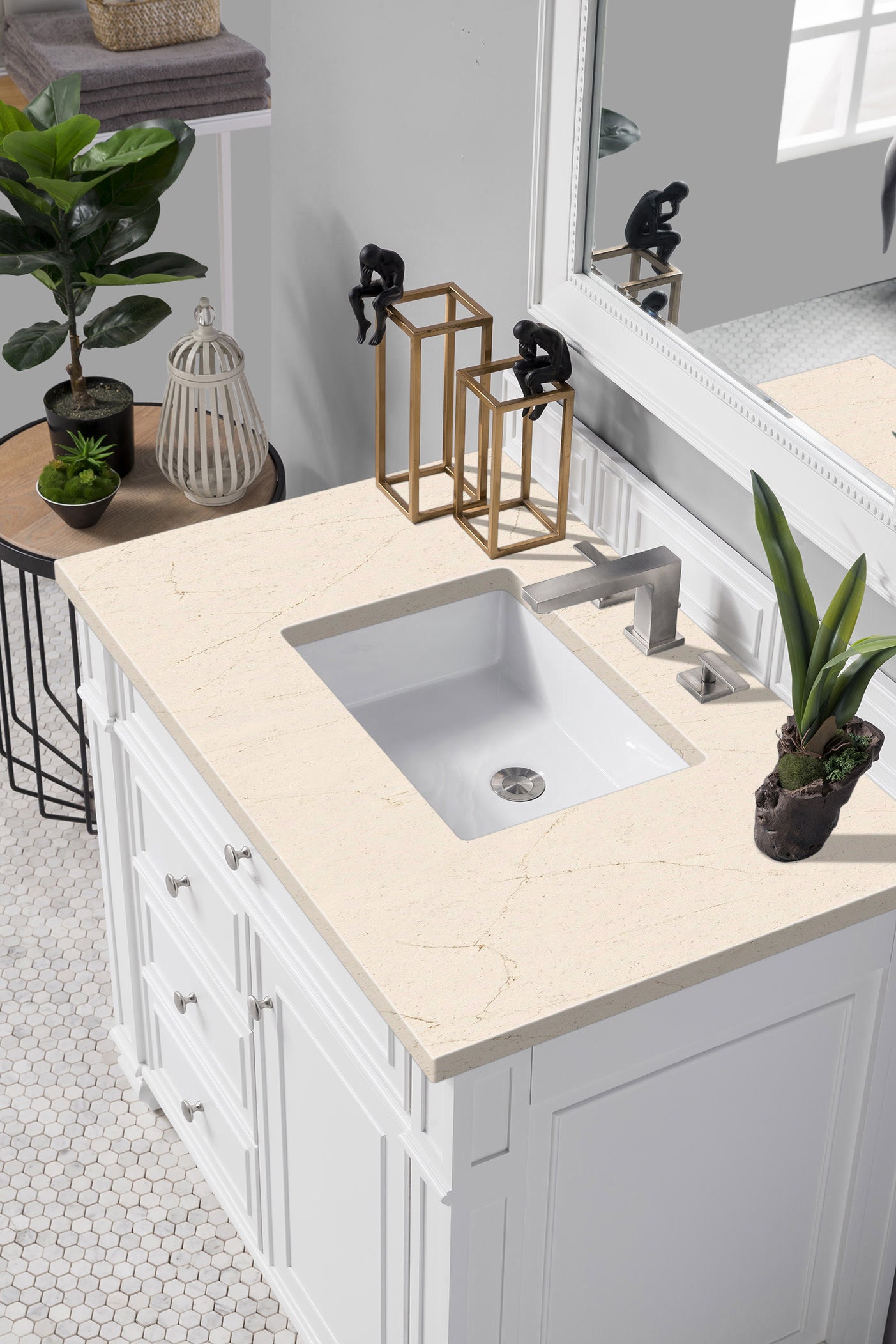Bristol 36 Inch Single Bathroom Vanity with 3CM Eternal Marfil Quartz Top in Bright White - Perfect for Modern Master Bathrooms and Powder Rooms
