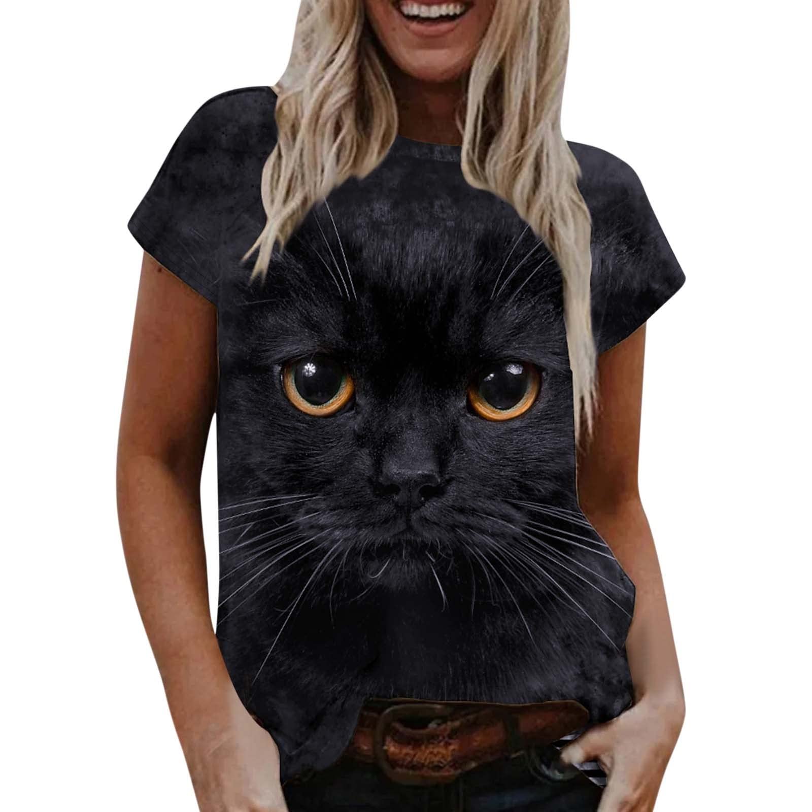 Women's Casual Summer Tops - Cute Cartoon Cat Print Hawaiian Shirts for Ladies | Breathable Workout & Vacation Shirts | Perfect for Beach, Gym, and Everyday Wear