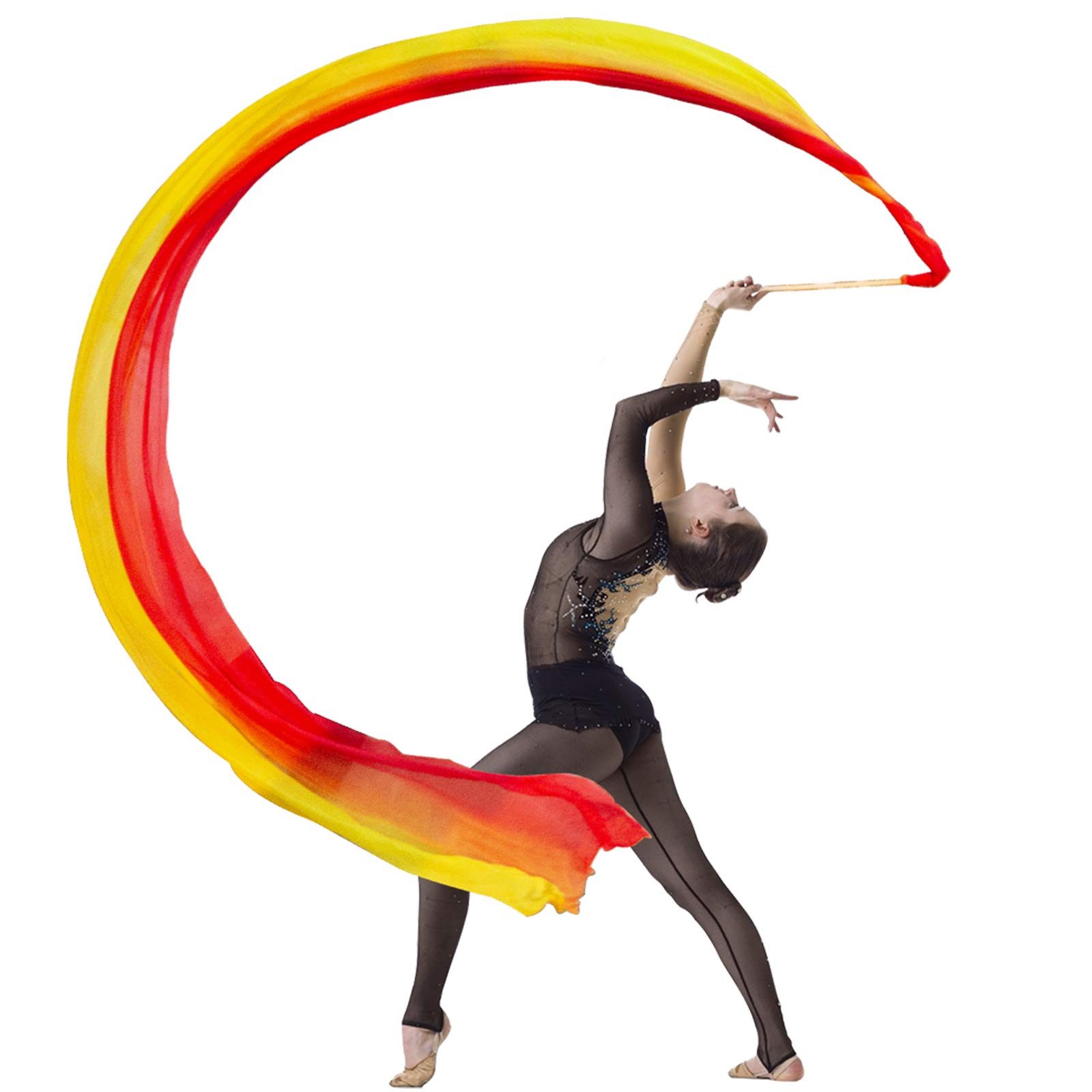 KIKIGOAL 16.4FT Professional Dance Streamer - Real Silk Gymnastics Ribbon with Rod for Belly Dancing, Baton Twirling, Talent Shows & Church Praise | Perfect for Performances, Weddings & Stage Events