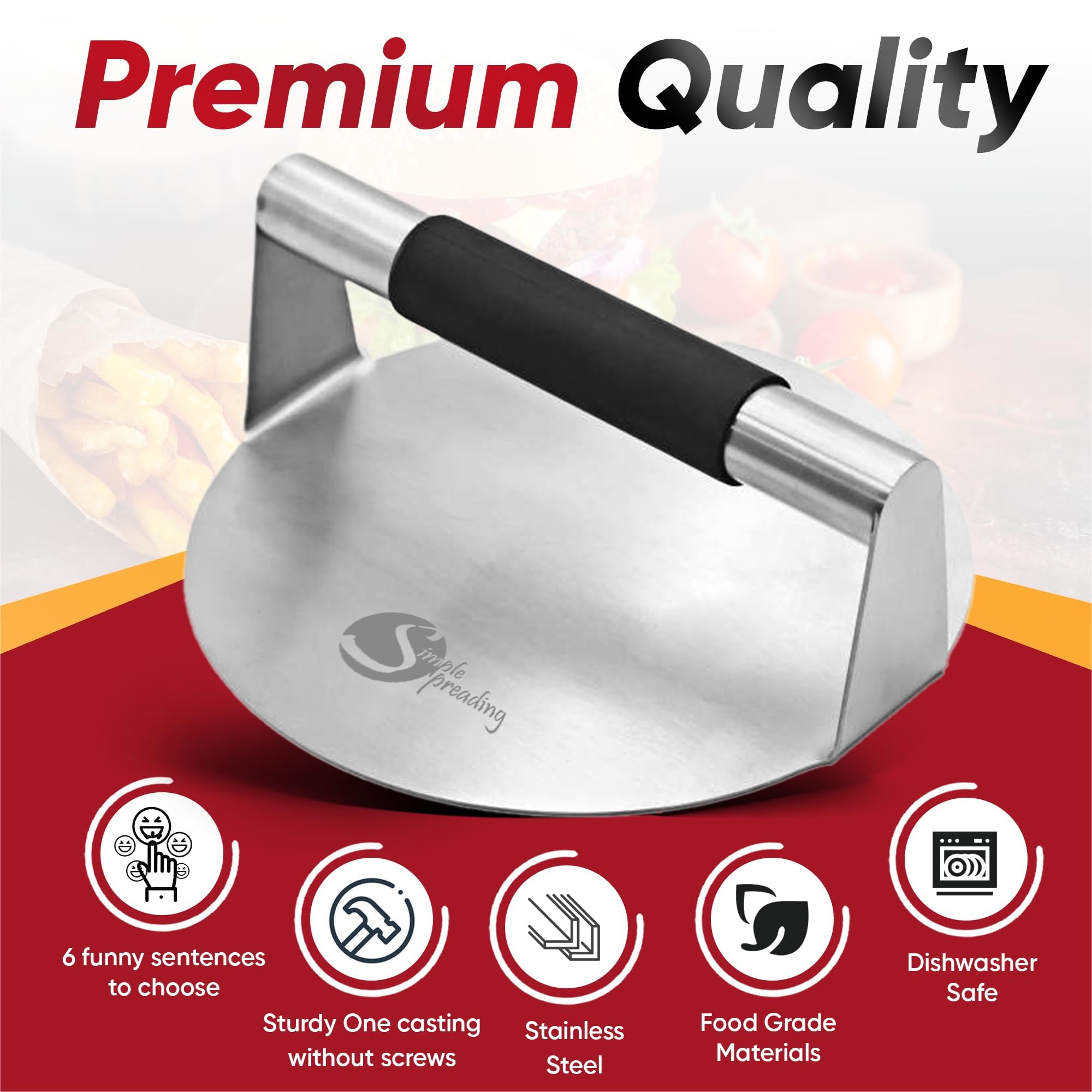Stainless Steel Smash Burger Press with Fun Quotes - 5.5