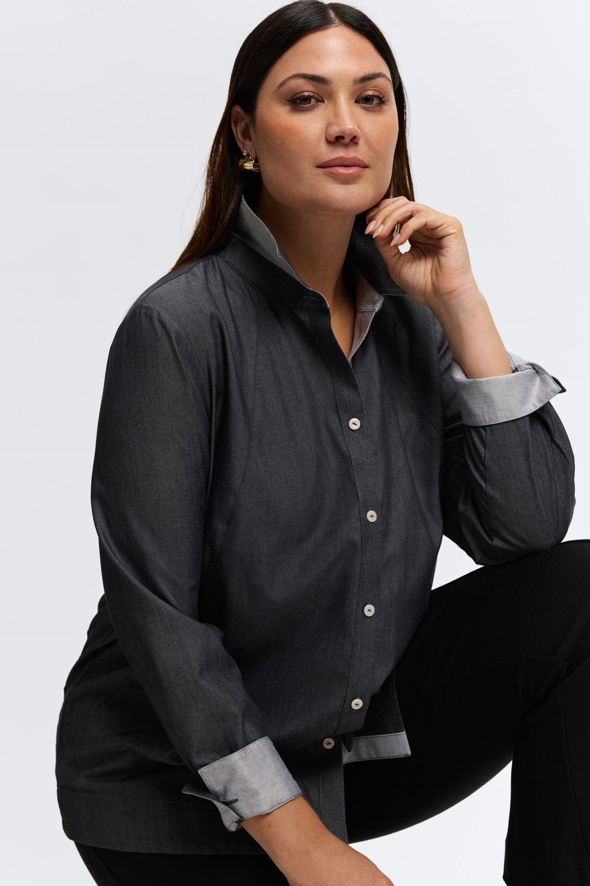 Veronica Plus Cotton Twill Long Sleeve Shirt for Women - Soft & Comfortable Button Down Blouse for Work, Office & Casual Wear | Business Professional & Everyday Outfits