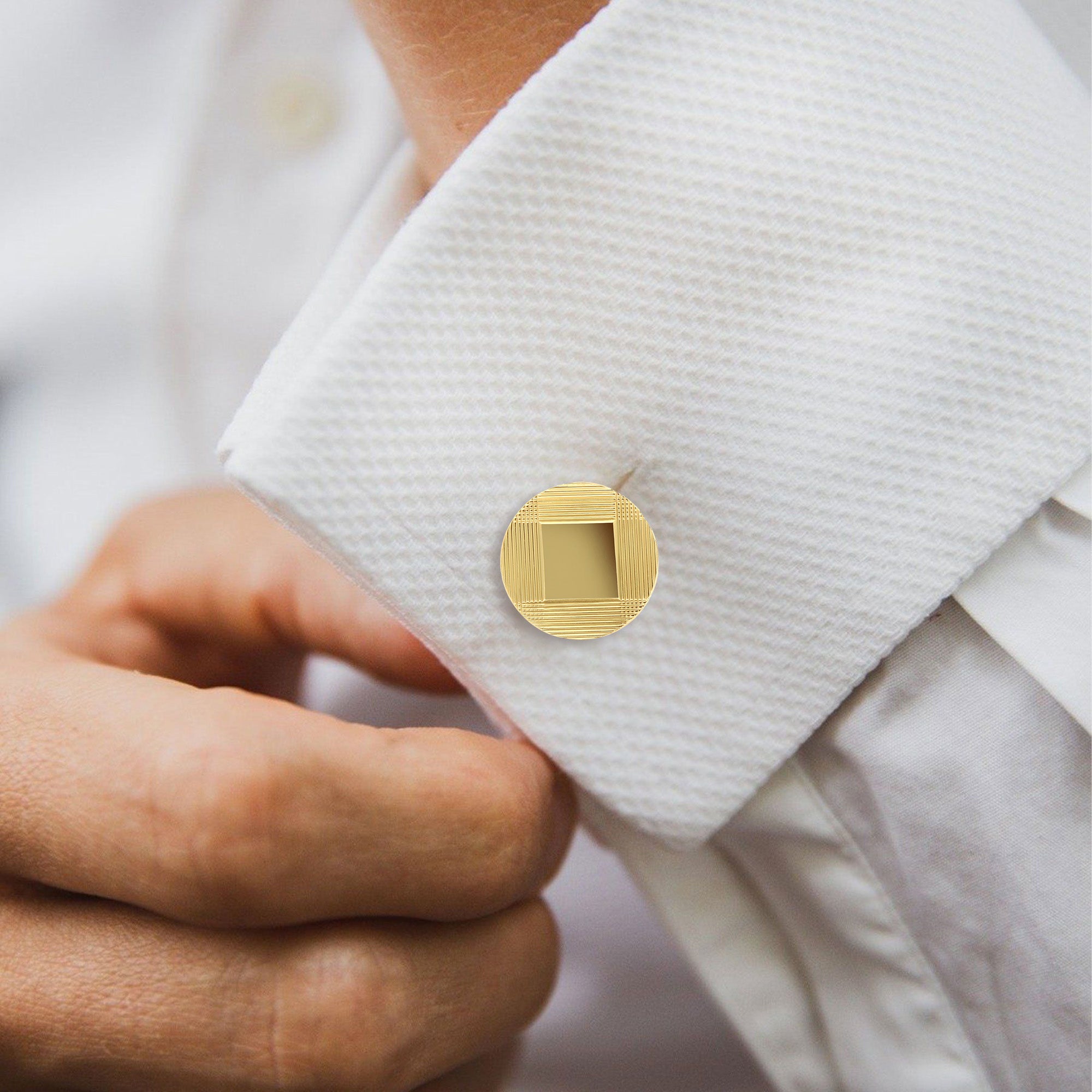 14K Gold Round Cufflinks with Polished Square Design - Elegant Men's Wedding & Formal Wear Accessories for Business, Prom & Special Occasions