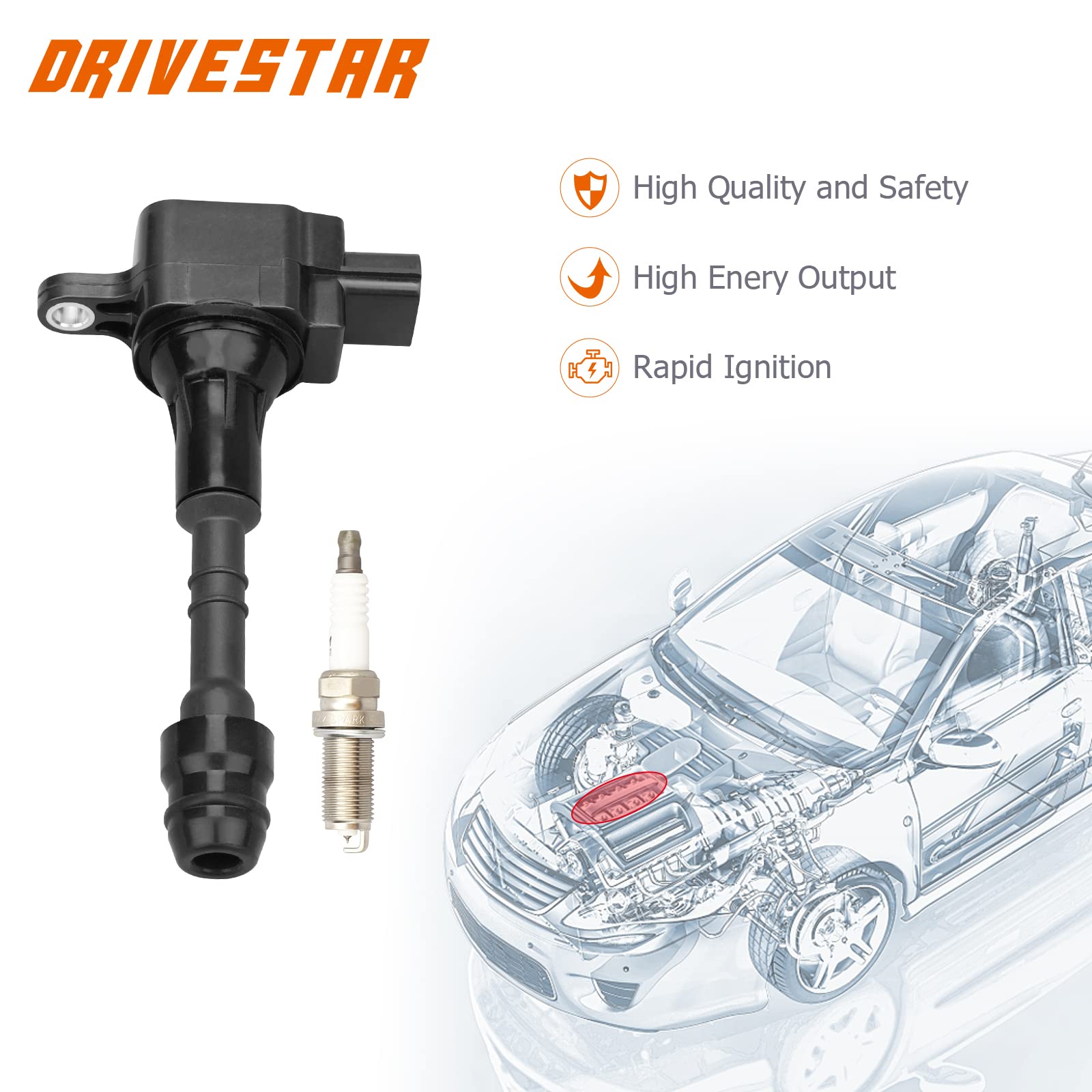 DRIVESTAR 8-Piece Iridium Spark Plugs & Ignition Coil Pack Kit - Compatible with 2004-2006 Infiniti QX56 5.6L V8 & 2005-2006 Nissan Armada 5.6L V8 - Direct Replacement UF510 - Improve Engine Performance & Fuel Efficiency