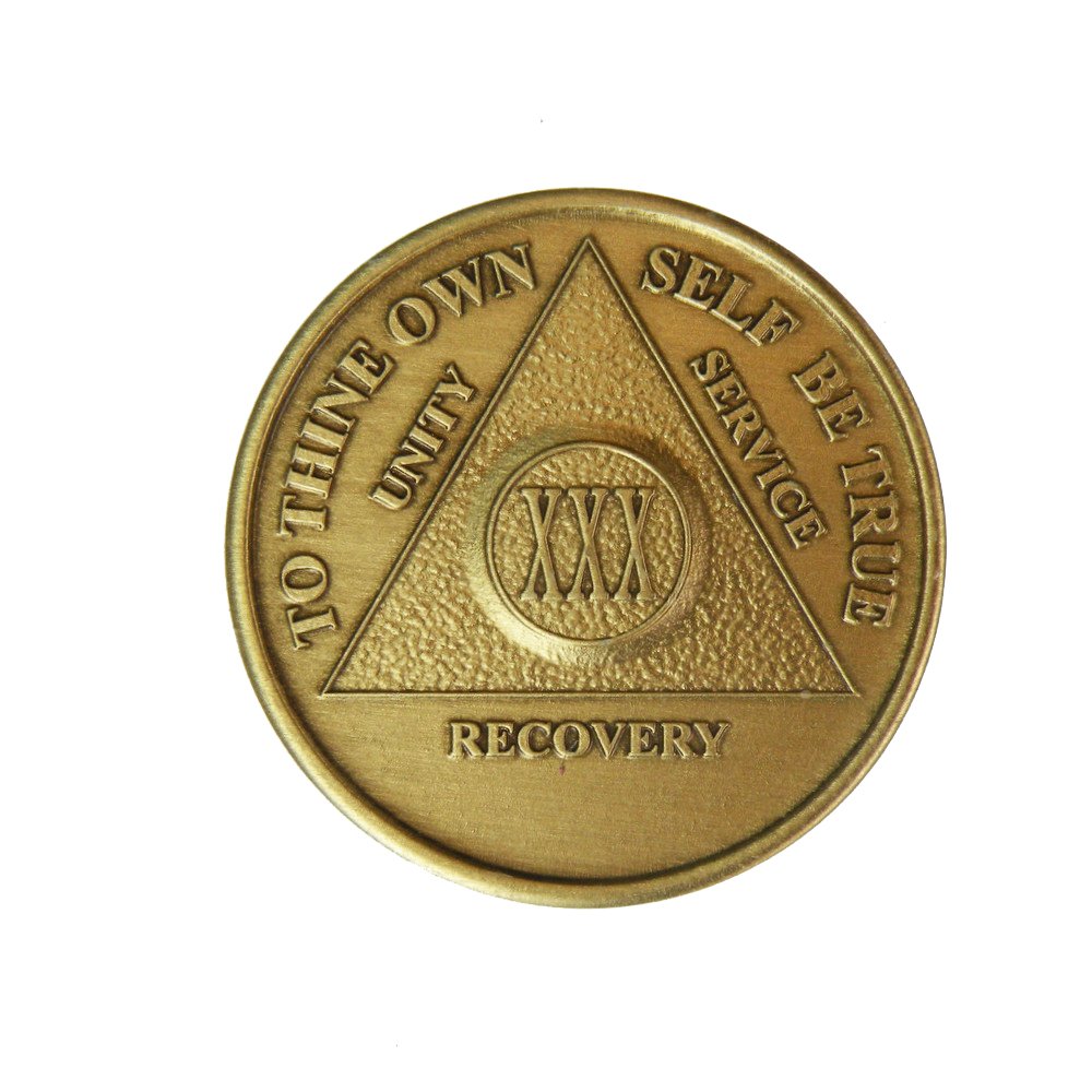 30 Year Bronze AA Sobriety Medallion - Alcoholics Anonymous Recovery Chip for Anniversary, Birthday & Milestone Celebrations - Perfect for Gifts & Meetings