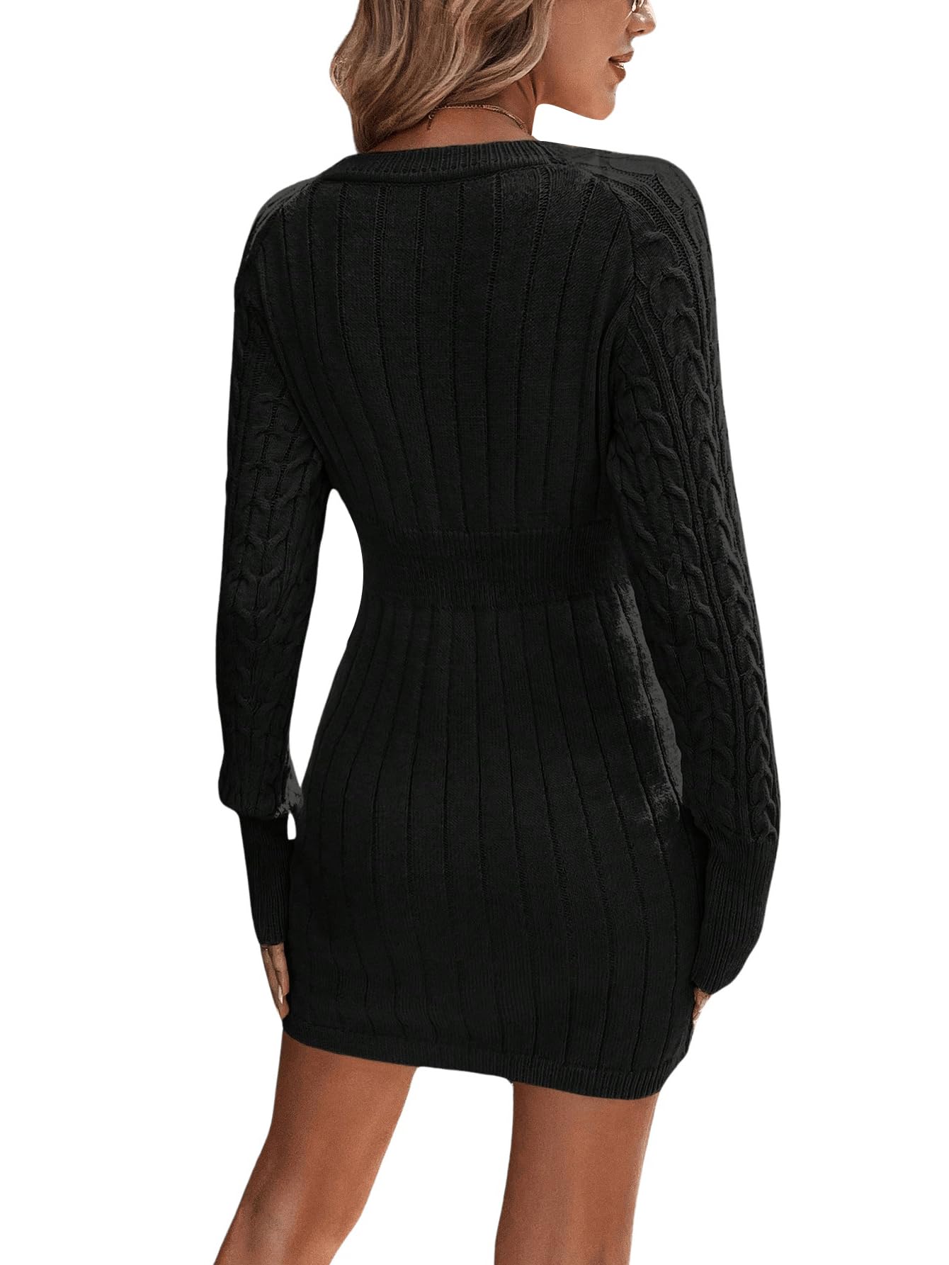 GORGLITTER Women's Cable Knit Sweater Dress - Long Sleeve Winter Mini Pencil Dress with Crewneck | Cozy Office Wear, Christmas Party Outfit & Casual Fall Fashion
