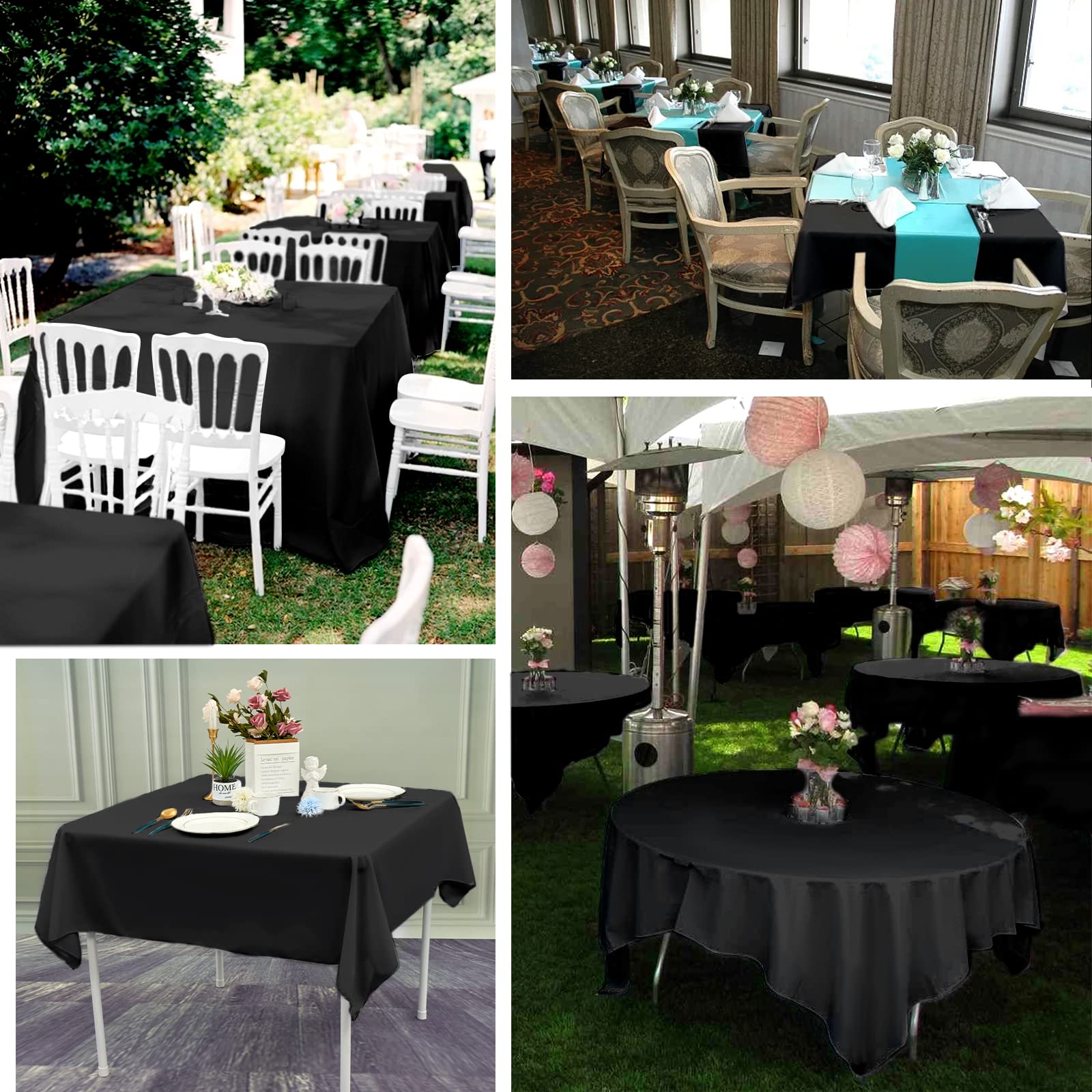 6 Pack Black Square Tablecloths 52 x 52 Inch - Premium Polyester Table Cover for Square Tables, Stain & Wrinkle Resistant, Washable Fabric Tablecloth for Restaurant, Banquet, Party, Wedding, and Home Dining Decor