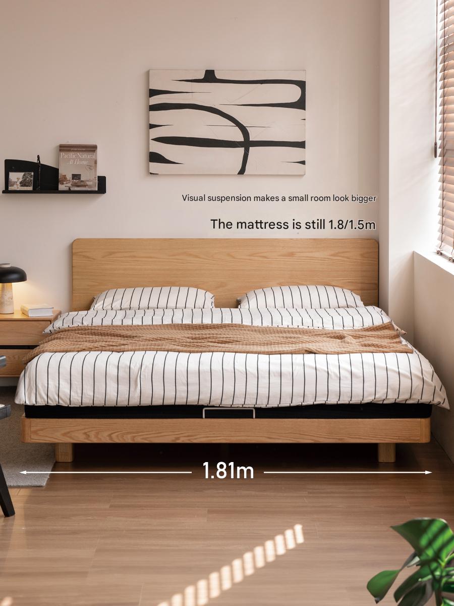 Solid Oak Wood Suspension Bed - King Size Platform Bed Frame with Large Headboard - Perfect for Master Bedroom & Modern Home Decor