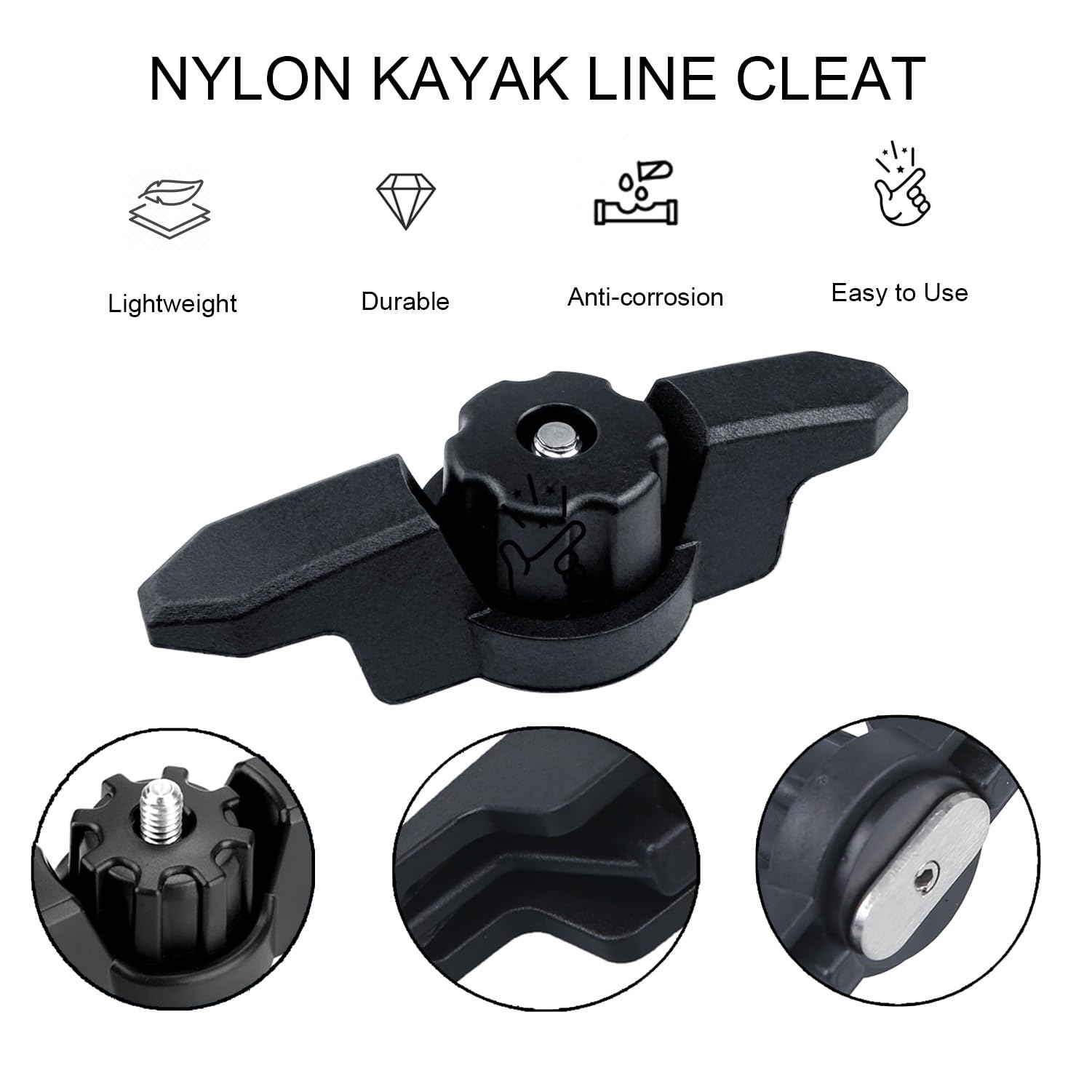 Thorn Kayak Anchor Cleat - Heavy Duty Line Cleat for Kayak Track & Rail Mount - Secure Rope Management for Kayak Fishing Accessories (Black) - Perfect for Kayak Fishing, Boating & Water Sports
