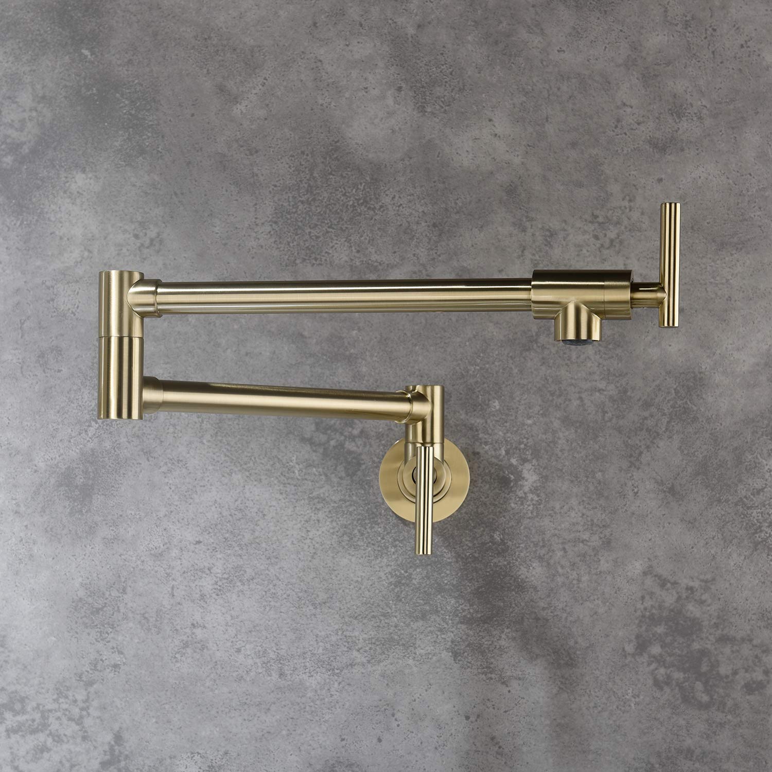 Premium Solid Brass Wall Mount Folding Kitchen Faucet - Stretchable Double Joint Swing Arm Pot Filler Faucet in Gold - Perfect for Modern Kitchens, Bar Sinks & Small Spaces