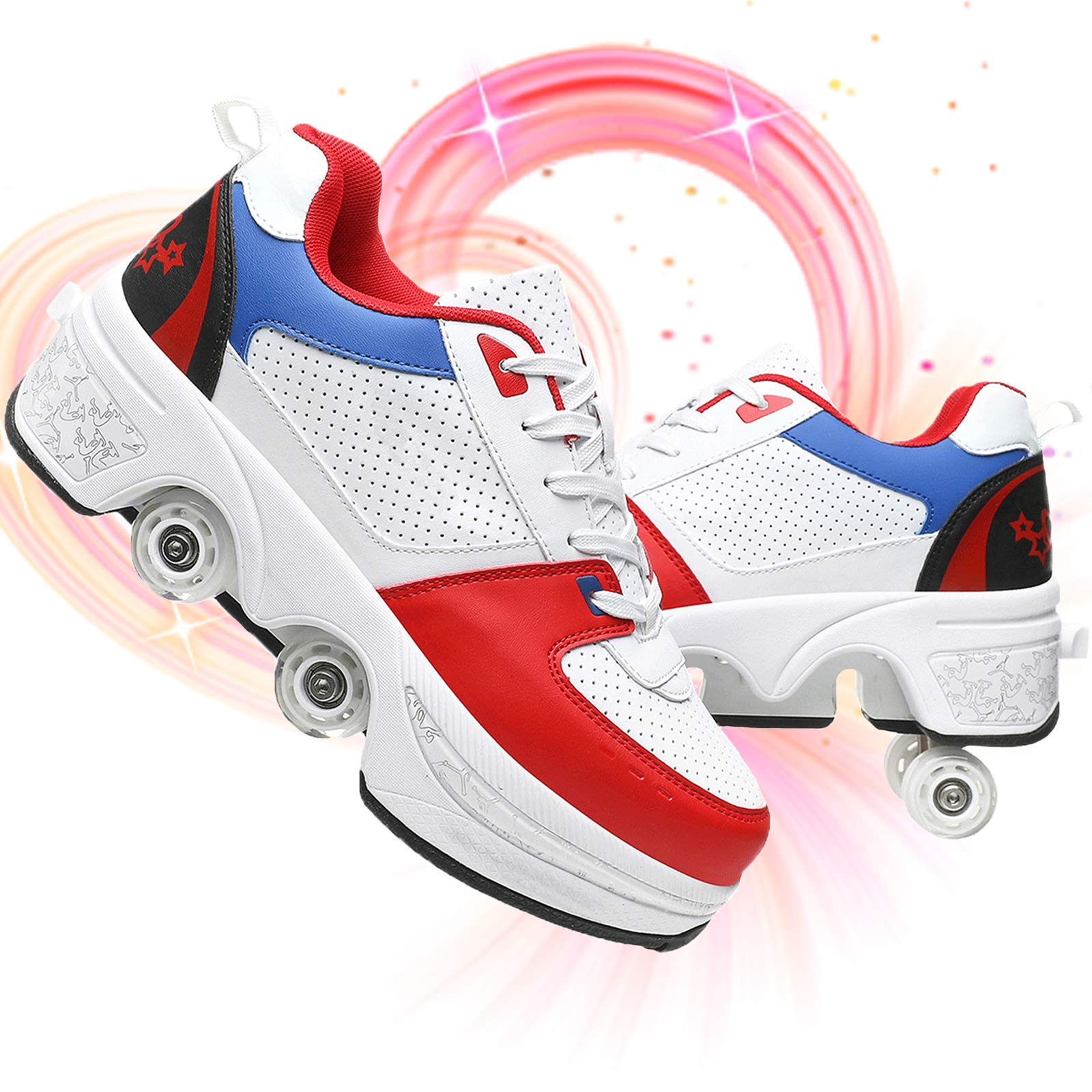 YUNWANG Dual Use Roller Shoes for Men & Women - Convertible Casual Sports Walking Skates with 4 Wheels, Breathable Running Shoes | Perfect for Commuting, Fitness & Outdoor Activities