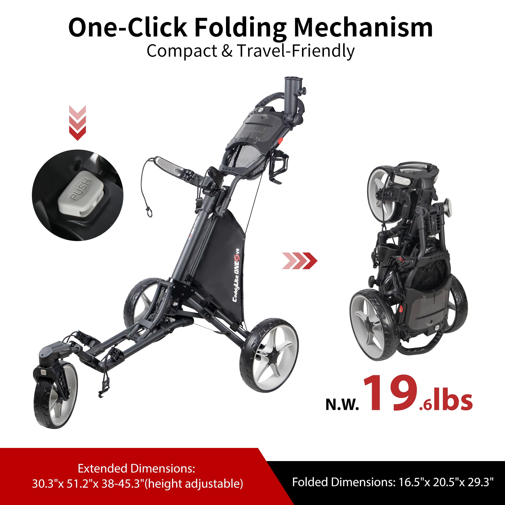 Caddytek CaddyLite One Swivel Version 8 Golf Push Cart - 3-Wheel Lightweight Folding Golf Cart with 360° Swivel Front Wheel & Adjustable Handle | Perfect for Golfers, Walking Courses, Practice Ranges & Tournaments