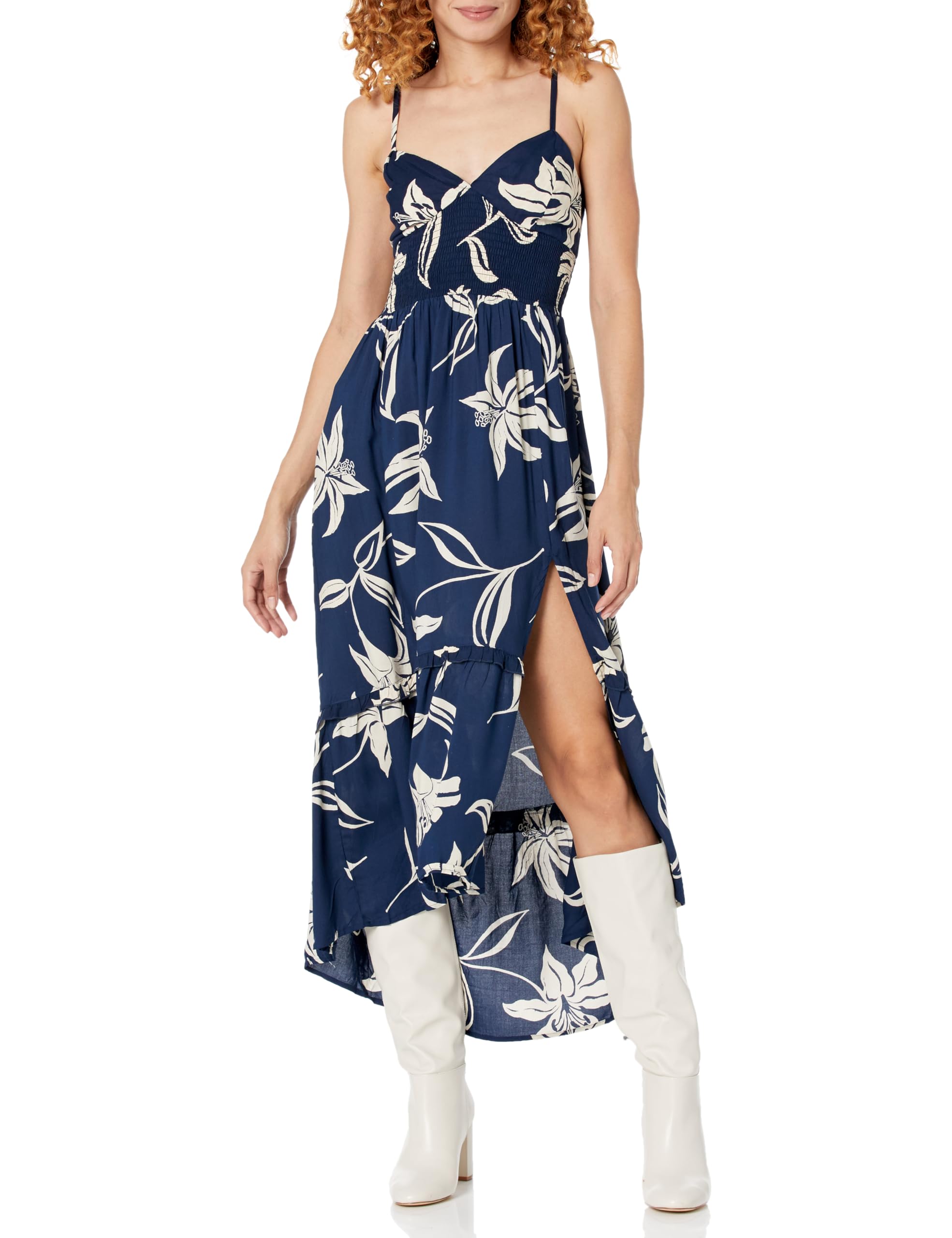 Angie Women's Open Back Maxi Floral Dress with Thigh High Slit - Elegant Summer Beach Wedding Party Dress for Women