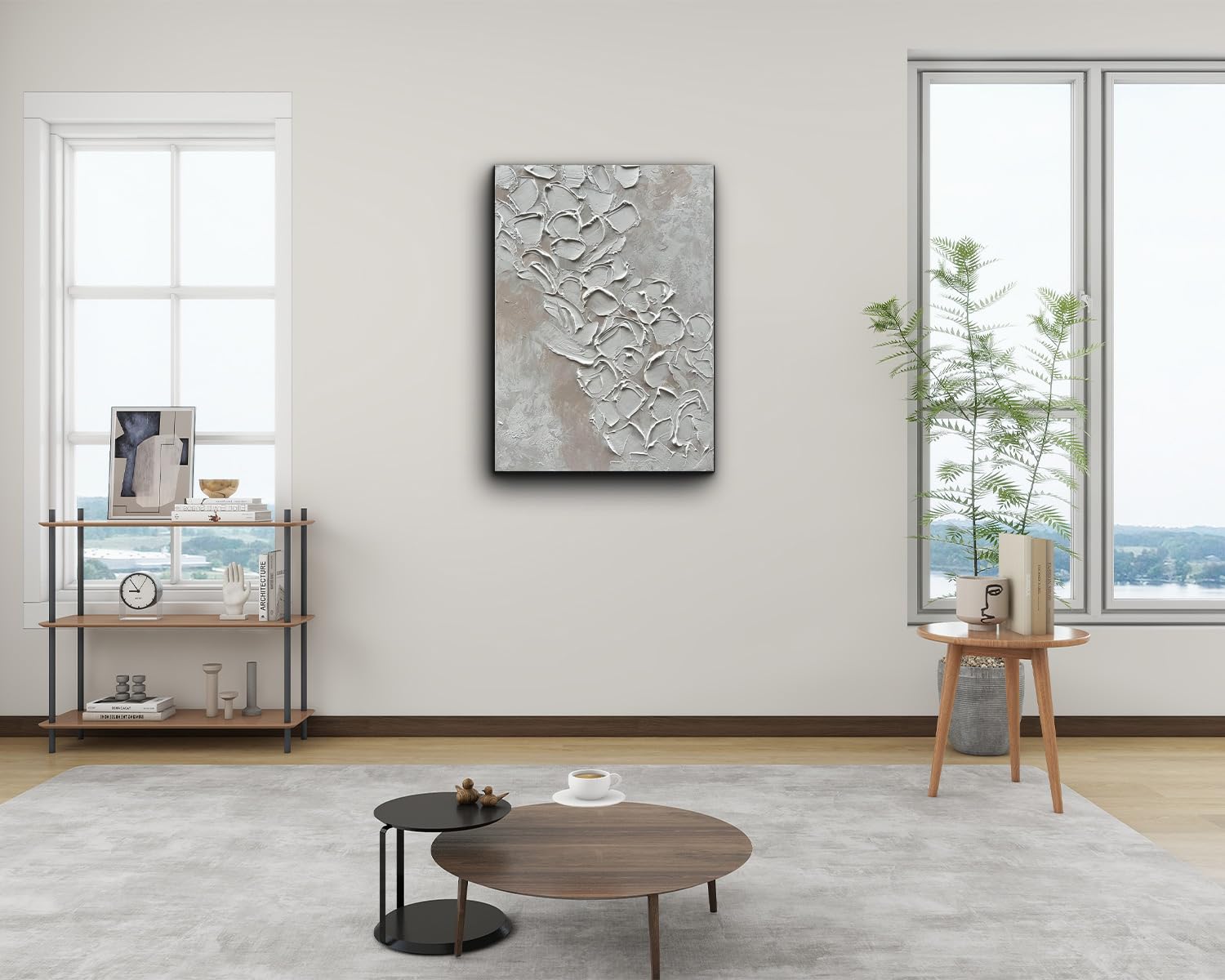 Eonzeun Abstract 3D White Thick Textured Wall Art - Hand-Painted Oil Painting on Canvas 28x40 Inch - Modern Minimalist Wall Decor for Living Room, Bedroom & Office