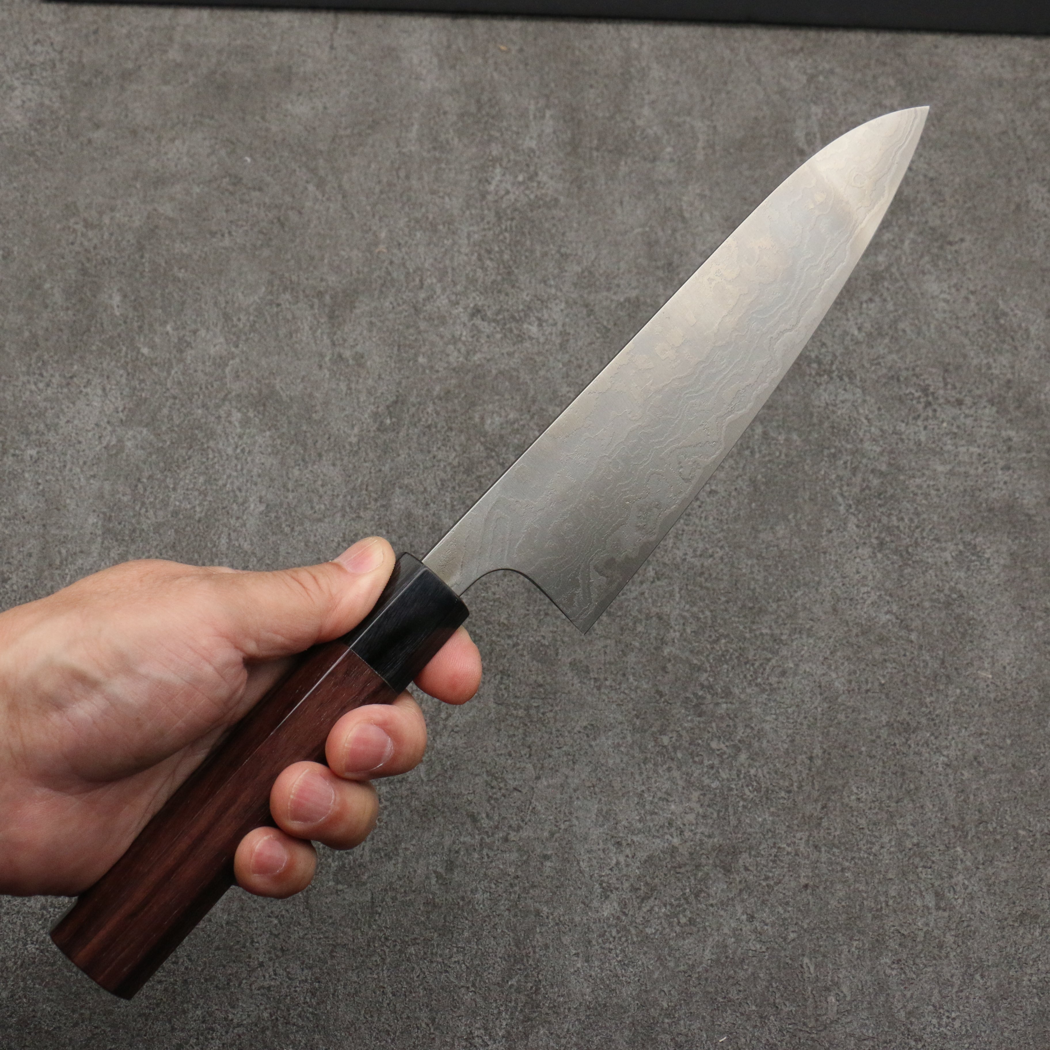 Premium Nao Yamamoto SG2 Damascus Gyuto Knife 180mm - Rosewood Handle with Black Pakka Wood Ferrule - Japanese Chef Knife for Sushi, Meat Cutting & Professional Kitchen Use