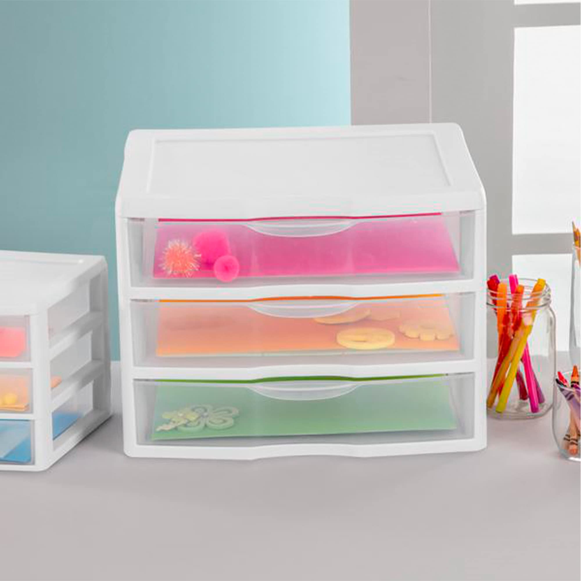 Sterilite 12-Pack 3 Drawer Desk Organizer for Office Supplies - White Plastic Storage Bins for Stationery, Pens & Small Items - Perfect for Home Office, School & Workspace Organization