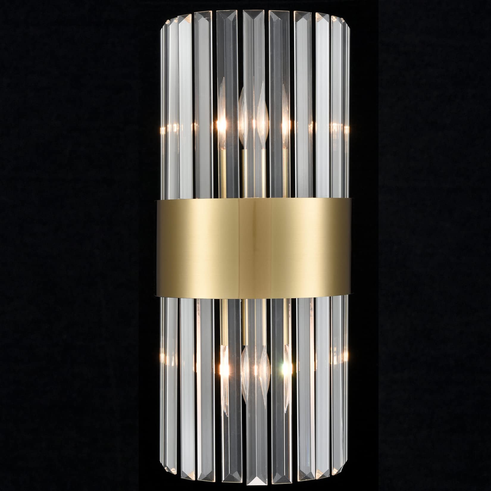 Gold Crystal Wall Sconces Set of 2 - Modern 2-Light Brass & Glass Wall Lights for Bathroom, Hallway, Bedroom - Elegant Lighting Fixture for Home Decor, Living Room, Dining Room