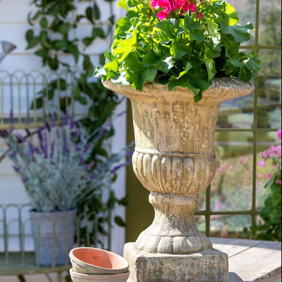 Elegant Courtyard Garden Urn with Base - Classic Outdoor Planter for Flowers & Plants - Perfect for Patio, Porch, and Landscape Decor