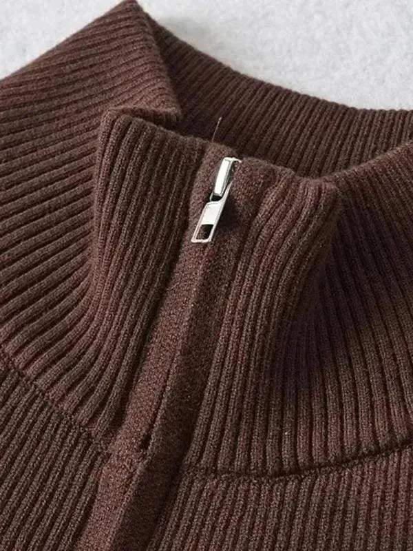 Stylish Striped Zipper Cardigan Sweater for Women - Cozy Fall & Winter Fashion - Perfect for Office, Casual Outings & Layering