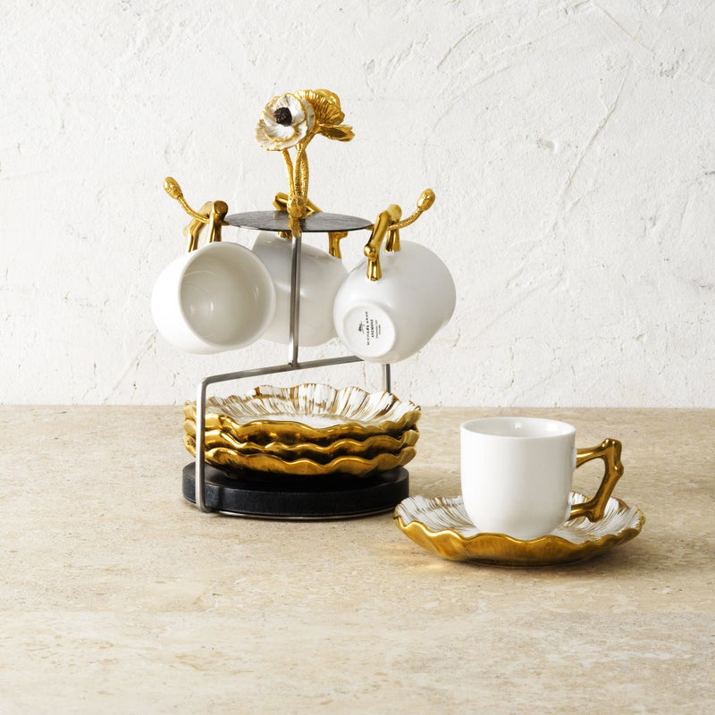 Anemone Demitasse Set - Elegant Floral Espresso Cups and Saucers for Coffee Lovers | Perfect for Home, Cafe & Gift Giving