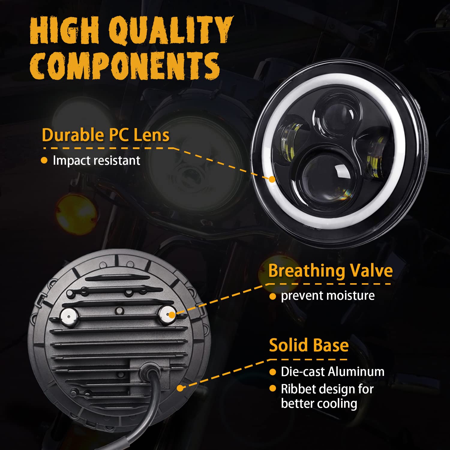 7 Inch LED Headlight Fog Light Kit DOT Approved for Harley Davidson Touring, Road King, Ultra Classic, Electra Glide, Street Glide, Trike, CVO, Heritage Softail, Slim, Deluxe, Fat Boy - High Visibility for Night Riding and Bad Weather Conditions