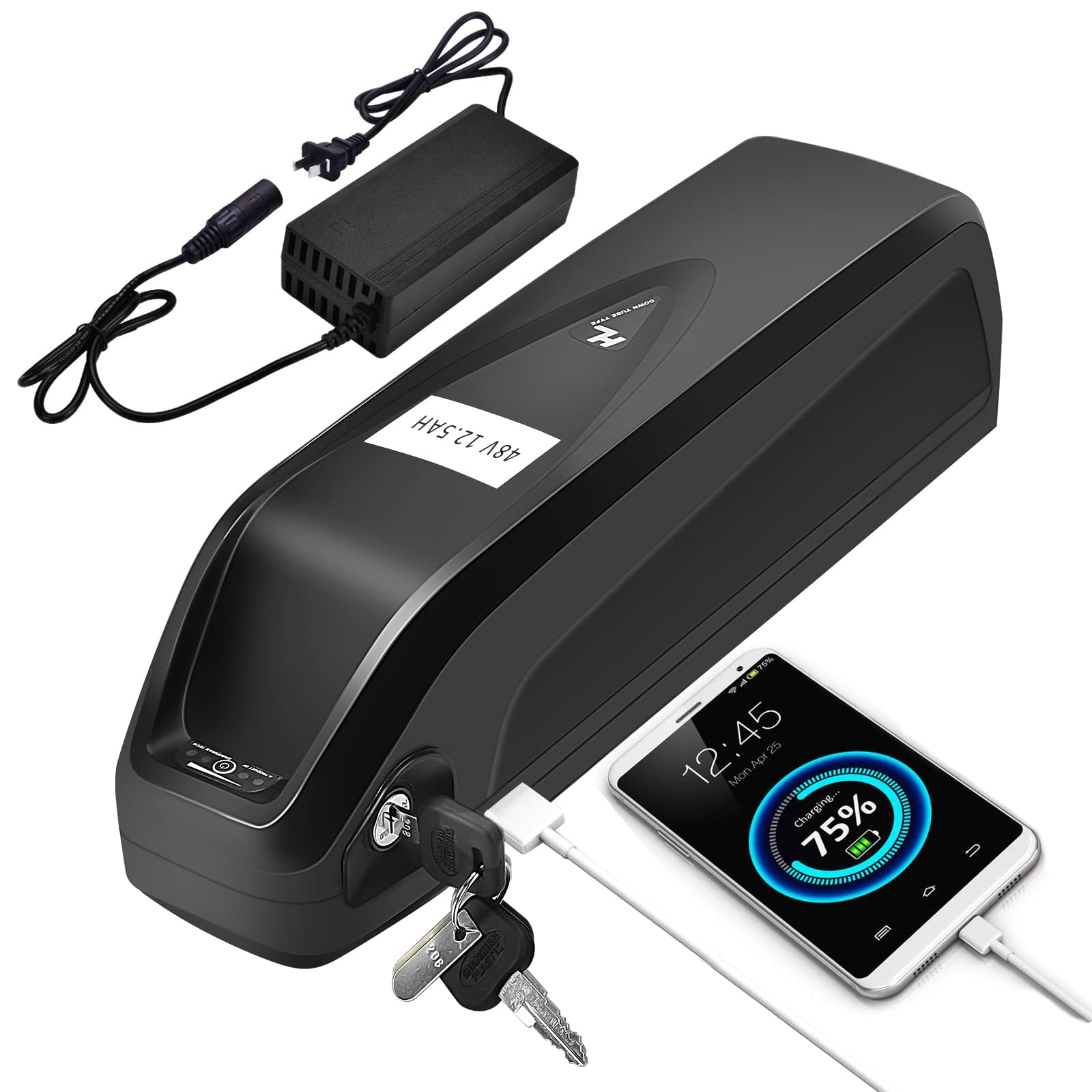 36V 48V Ebike Battery with Charger & Safety Lock - 10Ah 12.5Ah Lithium Li-ion Battery for Electric Bicycle - Removable Mountain Bike Battery Compatible with 200W-1500W Motors - Perfect for Commuting, Off-Roading & Long-Distance Cycling (48V 12.5Ah Black)