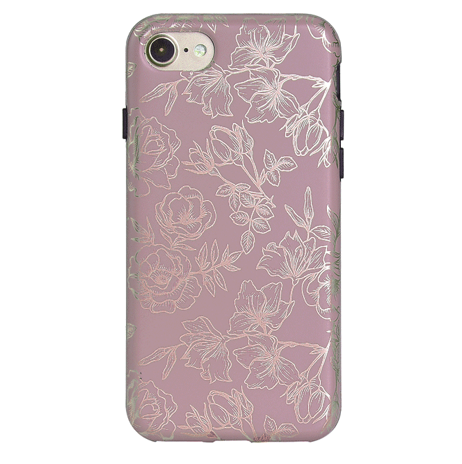 Dusty Rose Chrome Floral iPhone Case - Elegant Protective Cover for iPhone 13/14/15 Pro Max - Perfect for Everyday Use, Travel & Gift Giving