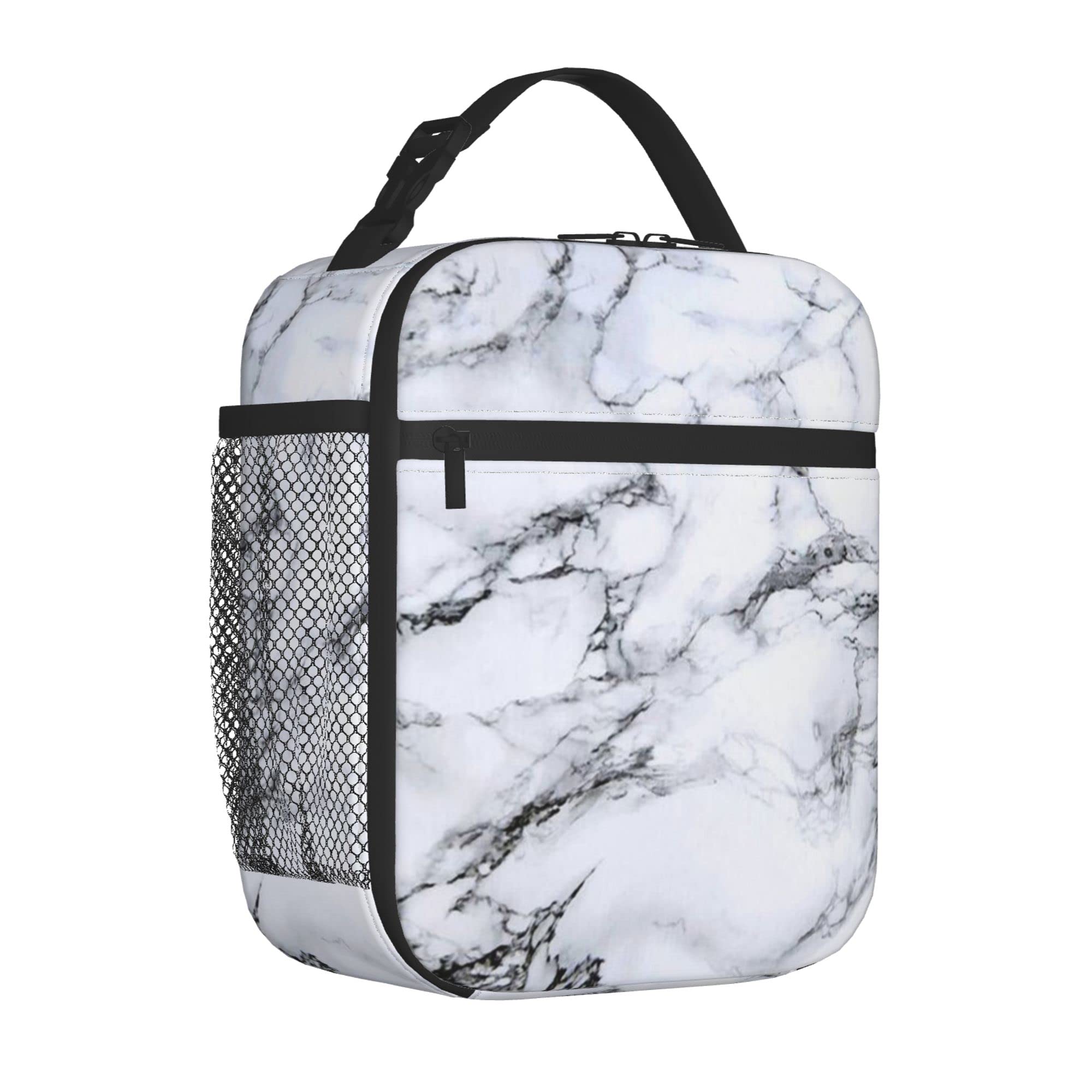 Insulated Lunch Bag Tote for Women & Men - Leakproof Cooler Lunch Box for Work, School, Picnic - White Marble Design | Perfect for Office Meals, Student Lunches & Outdoor Dining