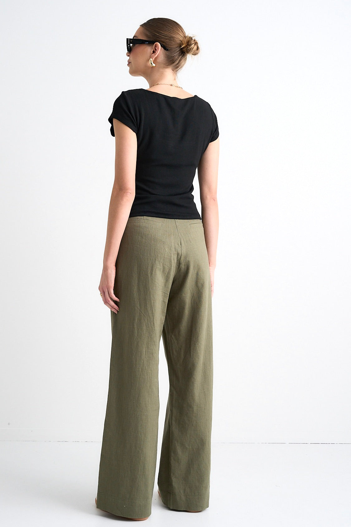 Boardwalk Soft Khaki Ramie High Waist Pants for Women - Comfortable Summer Wide Leg Trousers for Casual Wear & Office Outfits