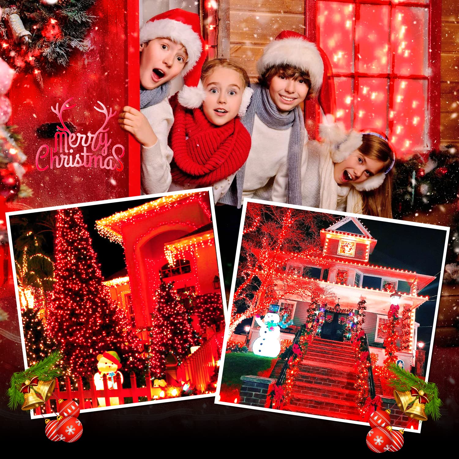 JMEXSUSS 500 LED Red String Lights - 173ft Waterproof Outdoor Christmas Lights with 8 Modes for Xmas Tree, Party, Holiday & Valentine's Day Decorations - Perfect for Garden, Patio, and Indoor Festive Lighting