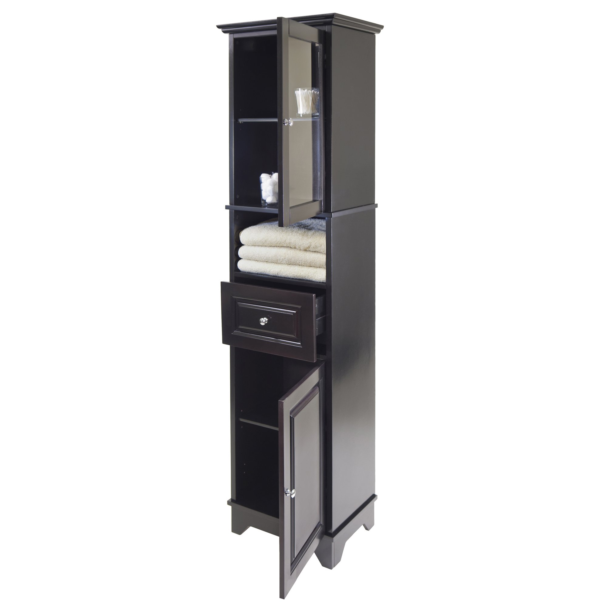 Winsome Wood Alps Tall Cabinet with Glass Door and Drawer - Stylish Storage for Living Room, Bedroom & Office - Perfect for Organizing Books, Decor & Essentials