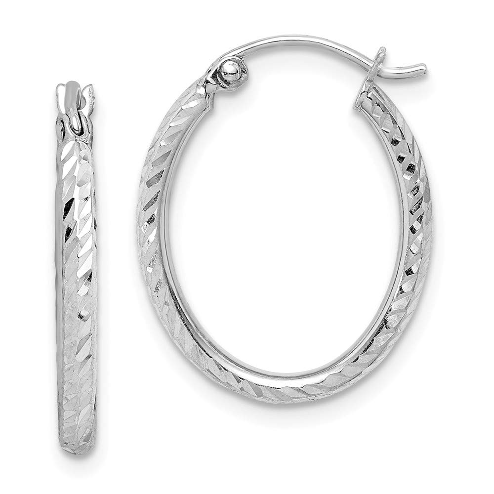Sterling Silver Rhodium Plated Shiny-Cut Oval Hoop Earrings for Women | Hypoallergenic Fashion Jewelry Gift | Perfect for Parties, Weddings & Everyday Wear (QE8366)