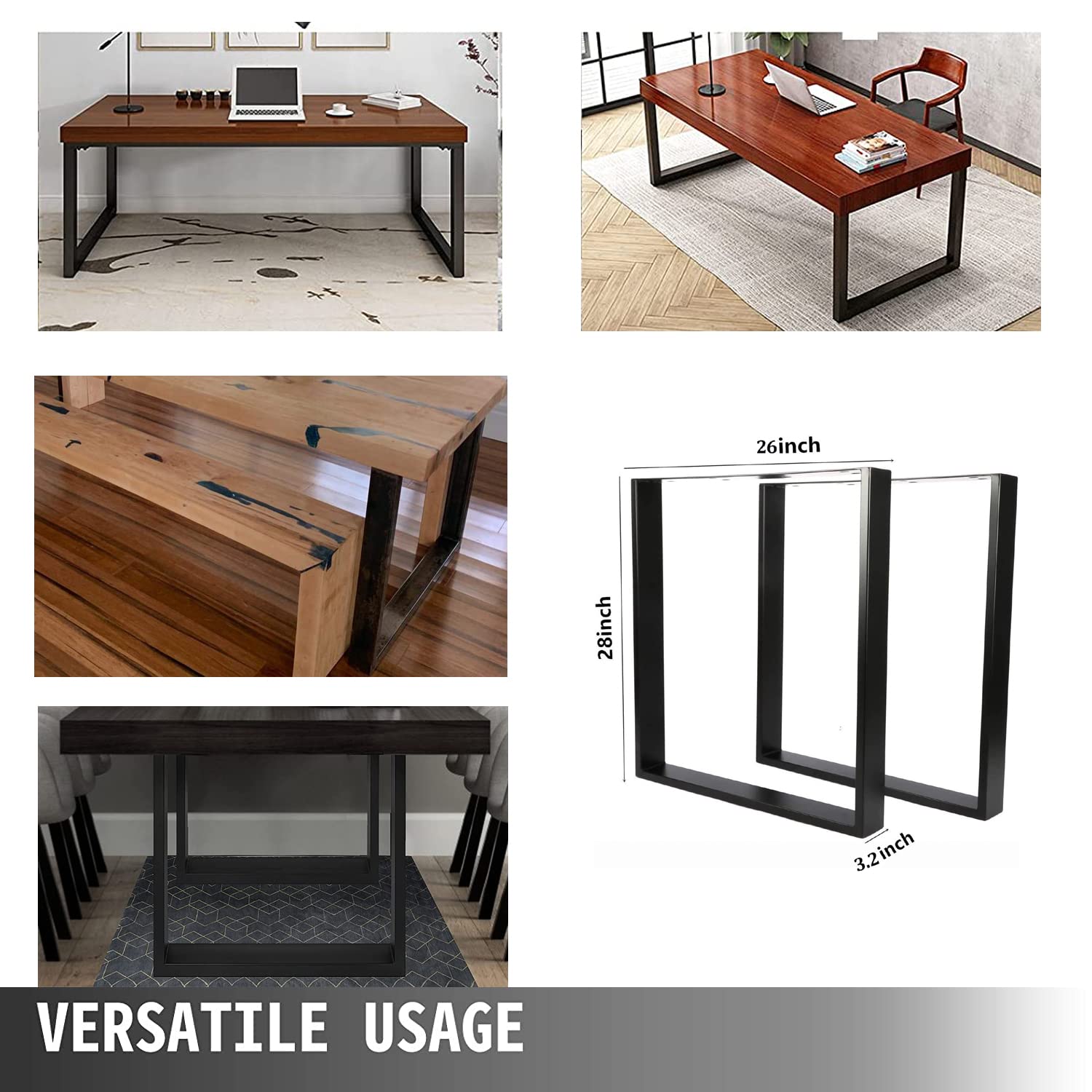 28 Inch Metal Table Legs - Heavy Duty DIY Furniture Legs for Office Desk, Computer Table, Workbench (2 Pack, 28