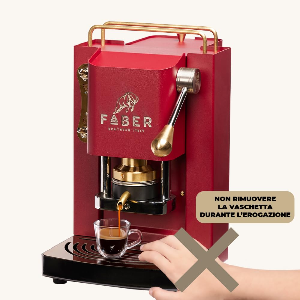 FABER Pro Mini Deluxe Coffee Machine | 44mm Single Serve Espresso Maker | Adjustable Brass Portafilter | Cherry Red | Perfect for Home & Office Use