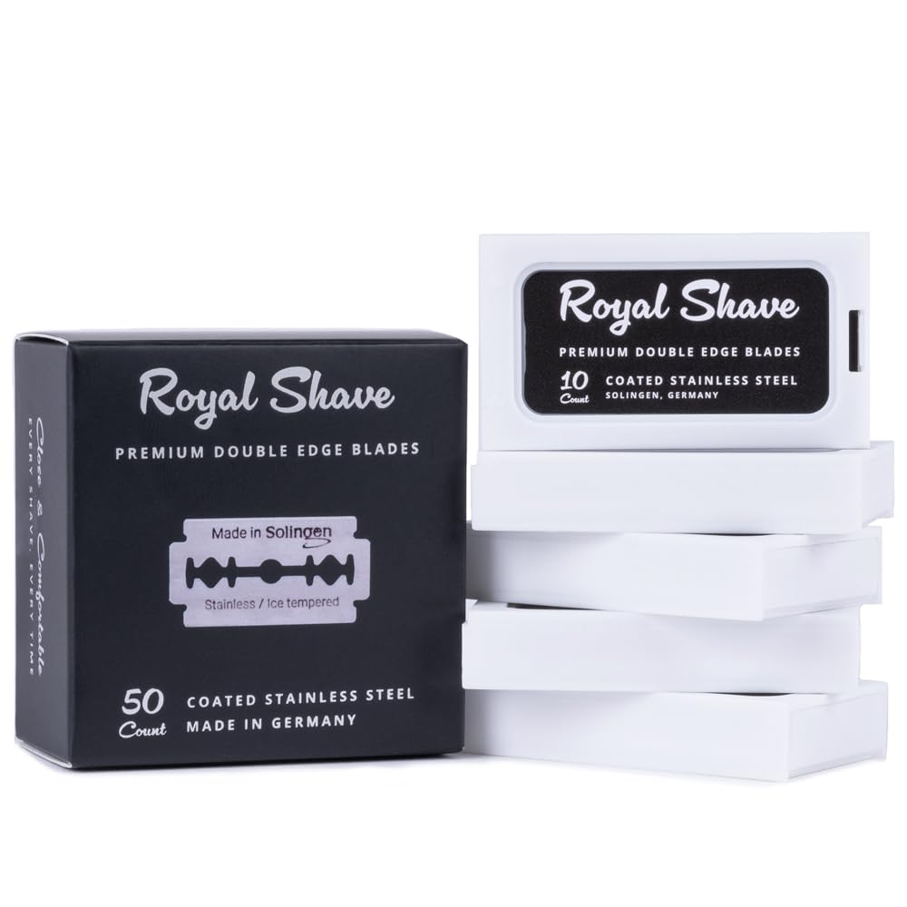 Premium Double Edge Stainless Steel Razor Blades - 50 Pack | German-Made for All Safety Razors | Long-Lasting Sharpness for Smooth Shaving | Perfect for Travel, Daily Grooming & Barber Use