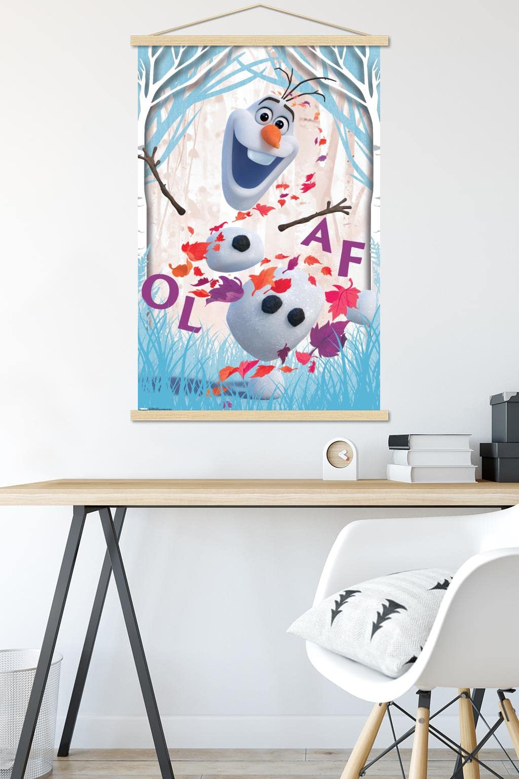 Disney Pixar Frozen 2 Olaf Wall Poster - 22.375x34 Inches Premium Print with Beechwood Hanger - Perfect for Kids Bedroom, Playroom & Disney Themed Decor