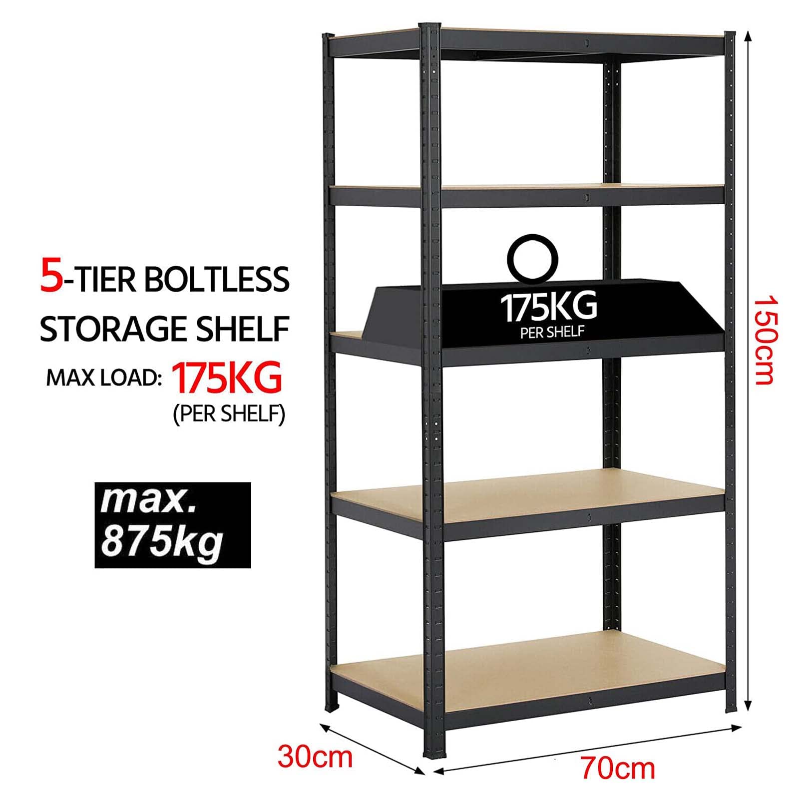 5-Shelf Heavy Duty Metal Storage Shelving Unit - Adjustable Garage Shelves, Bolt-Free Assembly, Steel Utility Rack for Office, Garage & Kitchen Organization (60