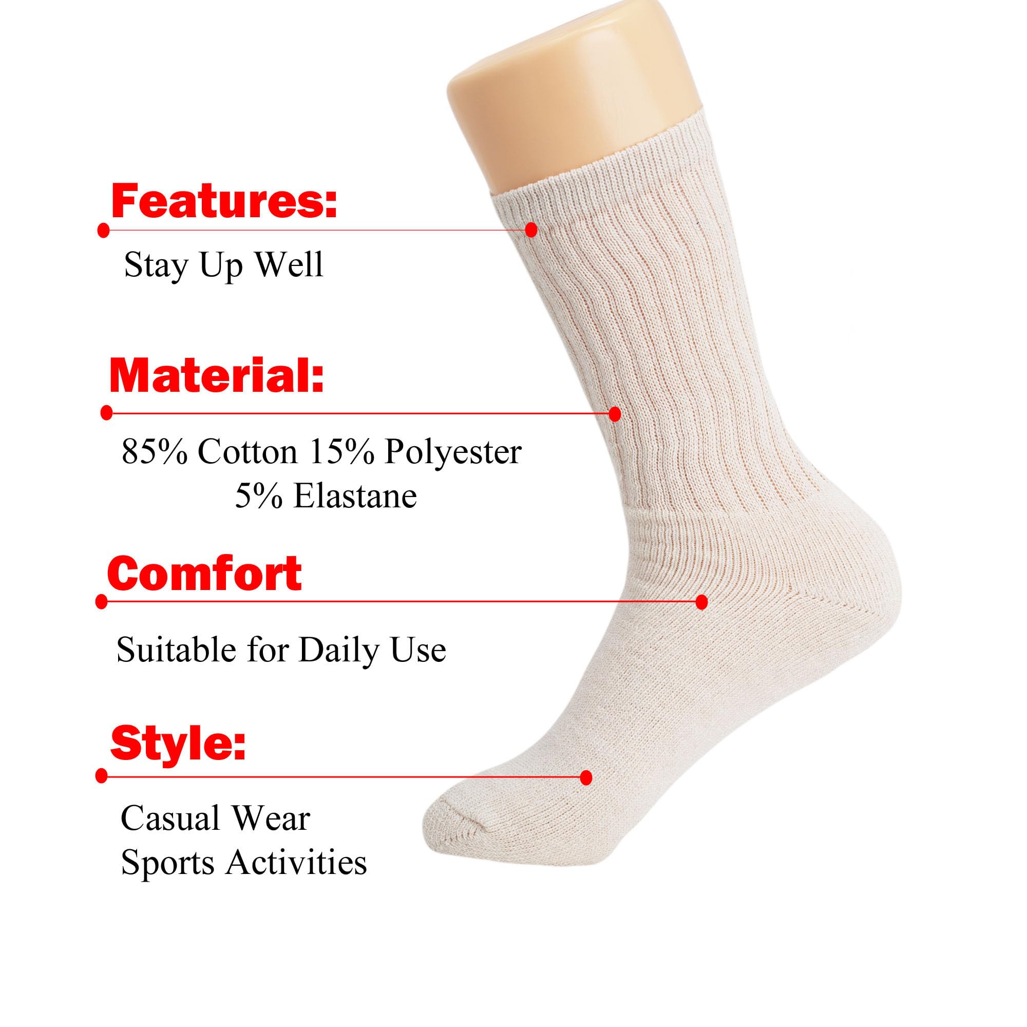 Premium American-Made Cotton Cushion Crew Socks for Men - Breathable Athletic Sports Socks for Running, Hiking & Workout - Comfortable Everyday Casual Wear