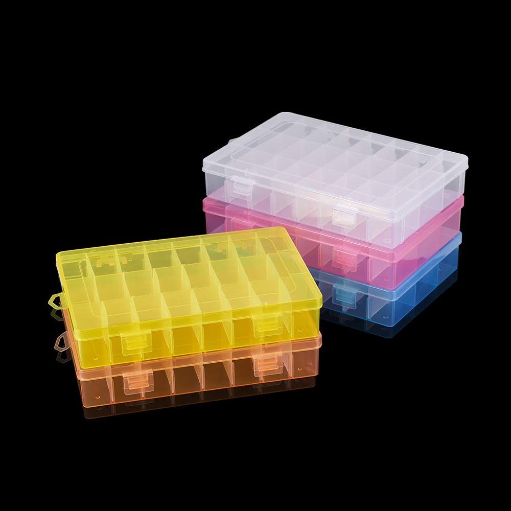24 Grids Adjustable Plastic Jewelry Beads Storage Box - Organizer Case for Earring Making, DIY Crafts & Jewelry Display (Yellow) - Perfect for Beading Supplies, Small Accessories & Craft Room Organization