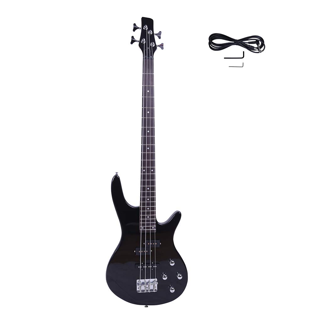 GLARRY 4-String Electric Bass Guitar Full Size with Power Line & Wrench Tool - Professional Black Bass Guitar for Beginners & Musicians - Perfect for Live Performances, Studio Recording & Practice