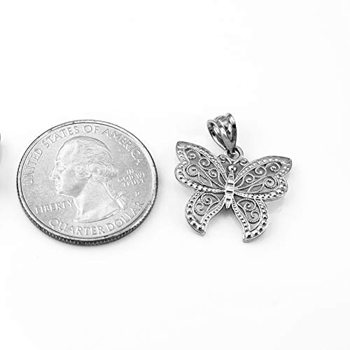10K White Gold Filigree Butterfly Charm Necklace for Women - Elegant Jewelry Gift for Birthday, Anniversary & Special Occasions