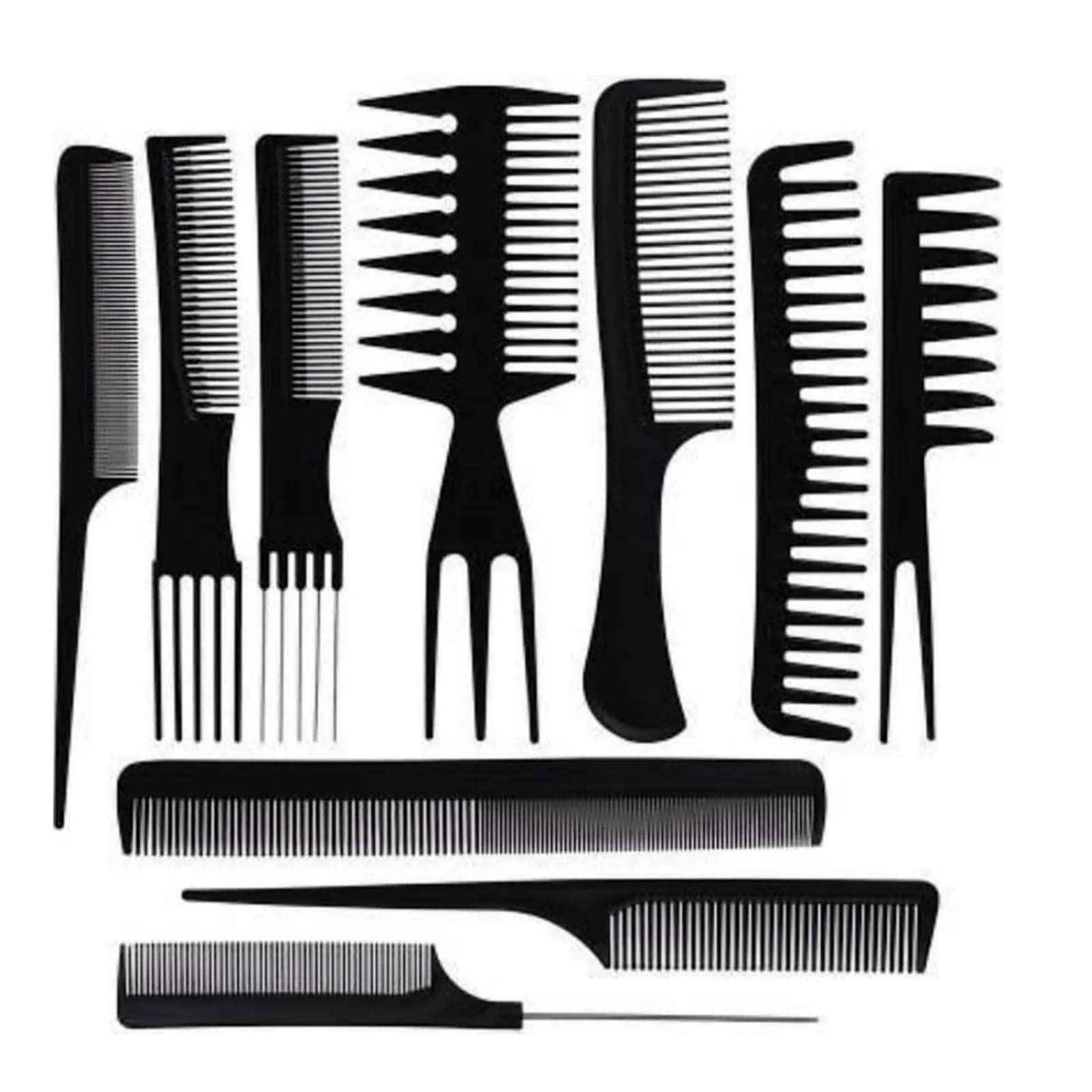 TSZ Professional 10-Piece Hair Comb Set for Cutting, Styling & Detangling - Black Hair Brushes for Salon & Home Use - Perfect for Barbers, Hairstylists & DIY Hair Care