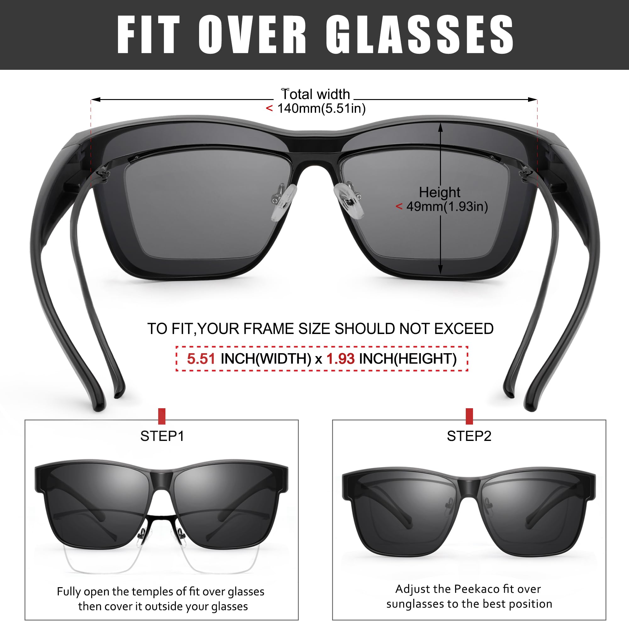 Polarized Sunglasses Over Glasses for Men & Women - Lightweight UV400 Protection Fit Over Prescription Eyewear - Perfect for Driving, Outdoor Sports & Daily Wear