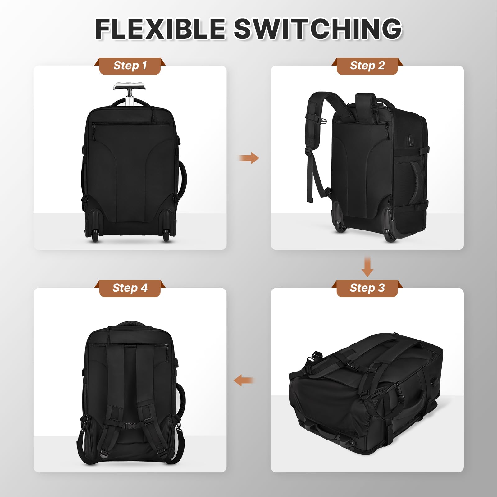 Rolling Backpack for Women & Men - 40L Wheeled Carry On Luggage with Laptop Compartment for 17 Inch Laptop - Airline Approved Travel Backpack for Business Trips & Overnight Travel (Black) - Perfect for Commuting, Air Travel & Business Meetings