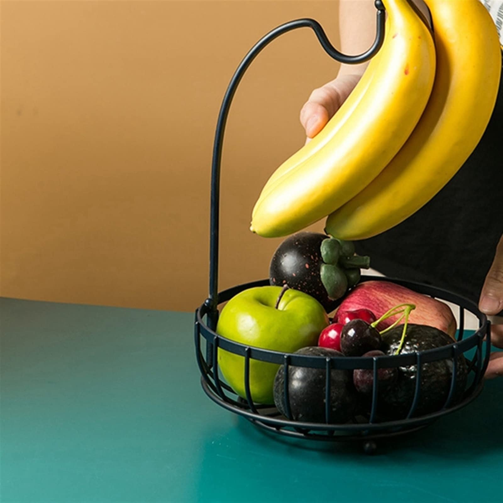 Stainless Steel Fruit Bowl & Vegetable Basket - Banana Hanger with Drain Rack, Kitchen Countertop Storage Stand for Fruits, Snacks, Decor (Medium Size) | Perfect for Kitchen Organization, Dining Table Display & Healthy Snacking