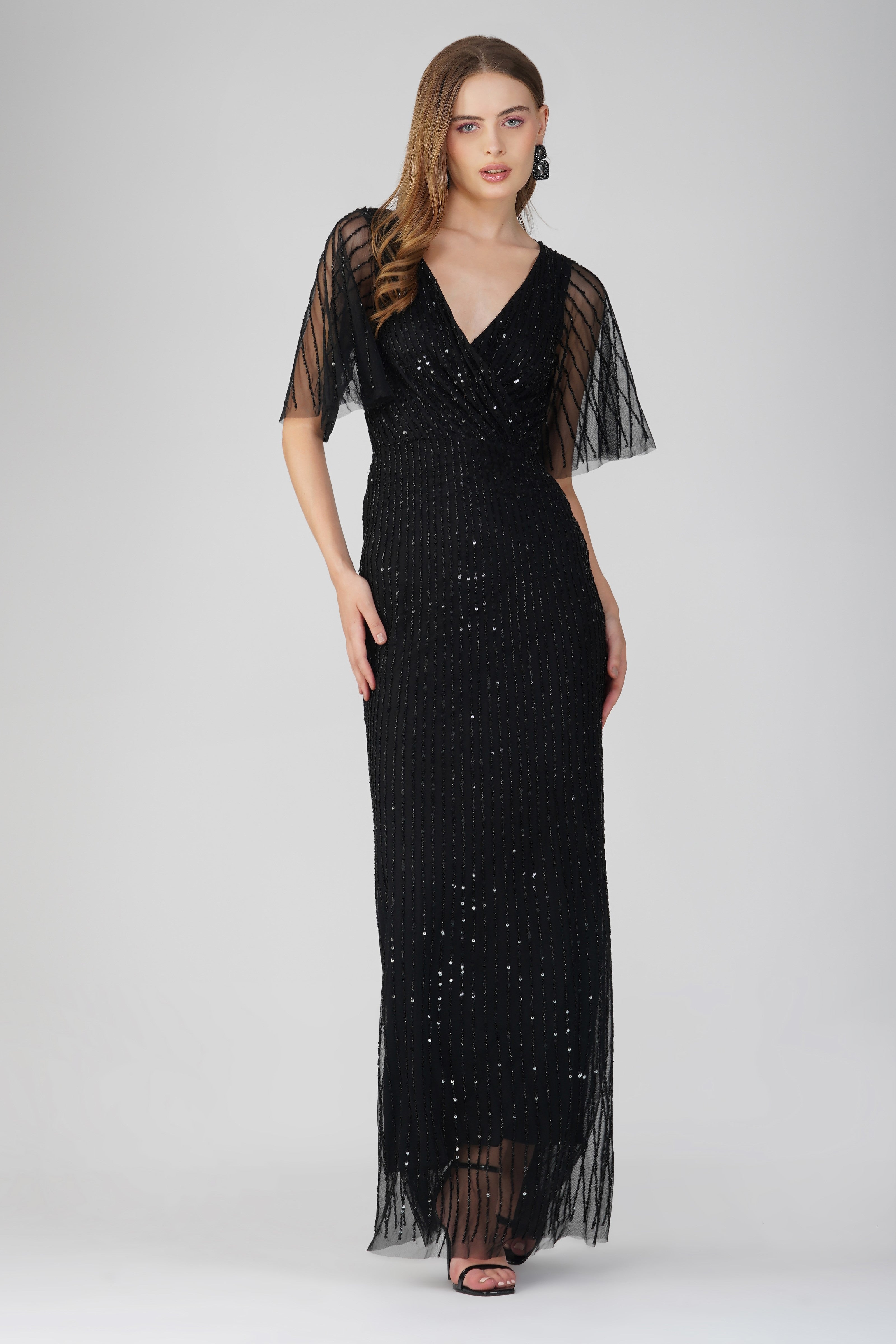 Elegant Black Embellished Maxi Dress for Women | Formal Evening Gown | Wedding Guest Dress | Party & Special Occasion Outfit