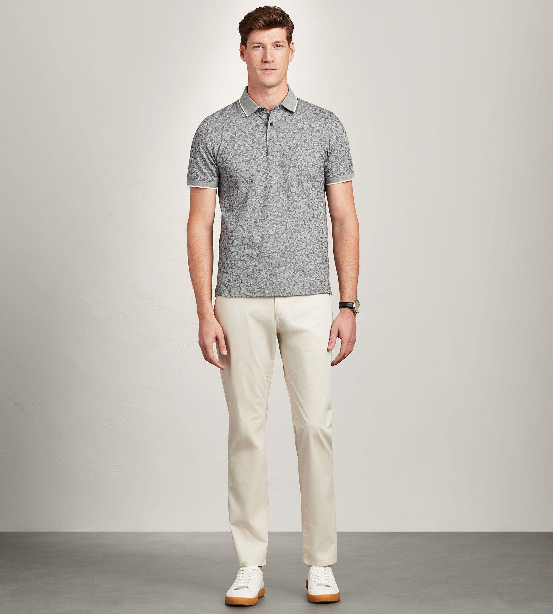 Modern Fit Short Sleeve Jacquard Polo Shirt for Men - Breathable & Stylish Casual Wear for Golf, Office & Summer Outings