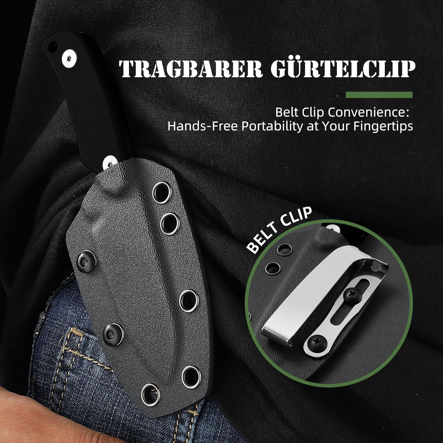 Omesio Compact Fixed Blade Knife with Clip - D2 Steel 2.99