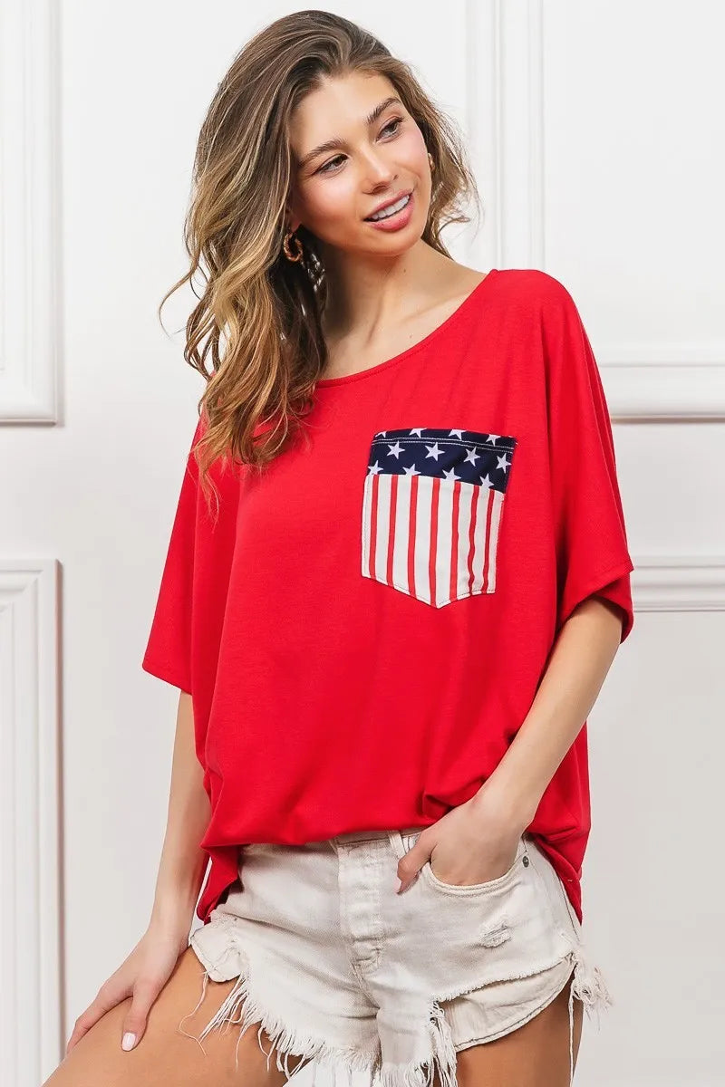 BiBi French Terry Women's Top with Front Pocket & Dolman Sleeves - Casual Loungewear for Home & Street Style